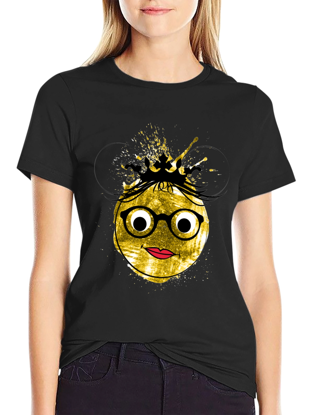 Trendy Graphic Tee - Nerdy Queen Emoji Design