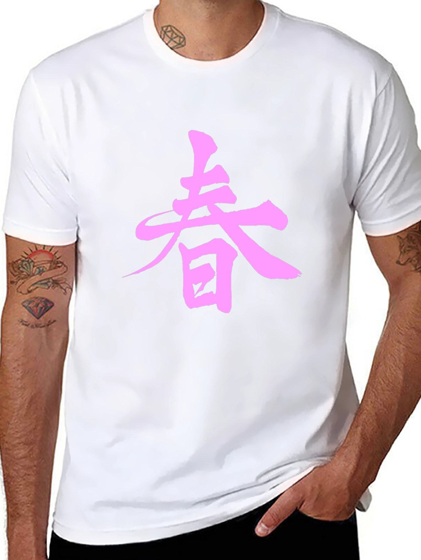 Black T-Shirt with Pink Asian-Inspired Graphic