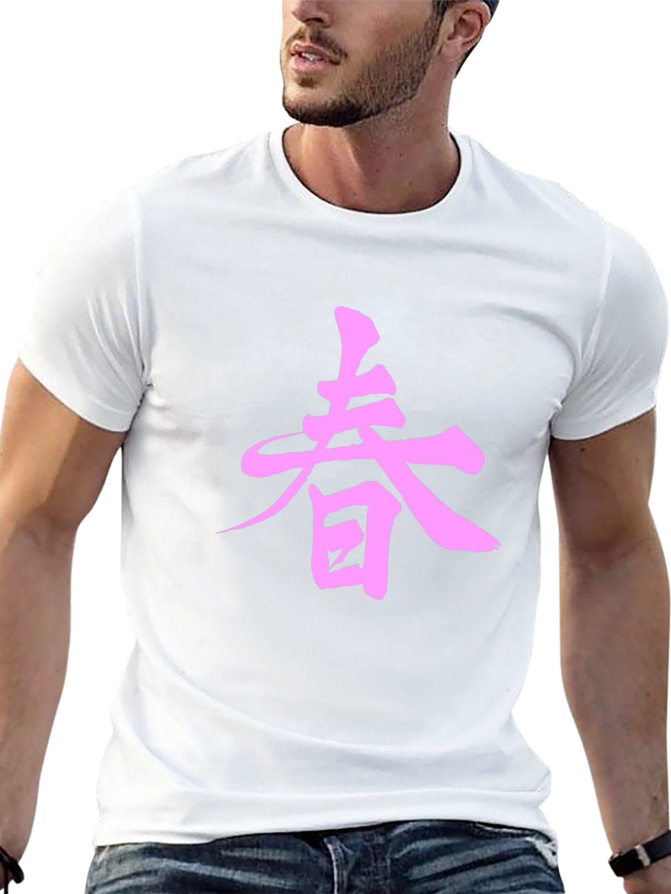 Black T-Shirt with Pink Asian-Inspired Graphic