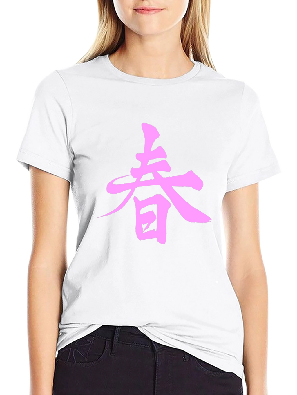 Black T-Shirt with Pink Asian-Inspired Graphic