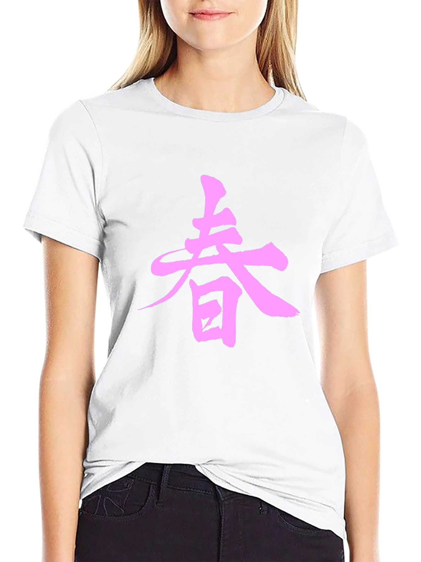 Black T-Shirt with Pink Asian-Inspired Graphic
