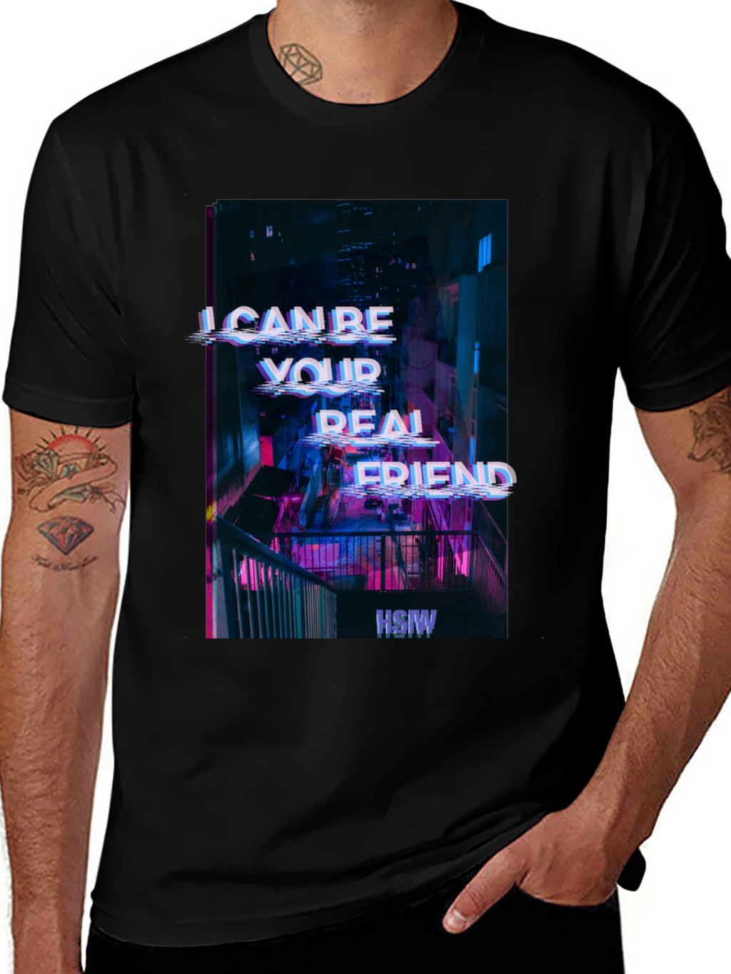 Cyberpunk Real Friend Graphic Tee - Black