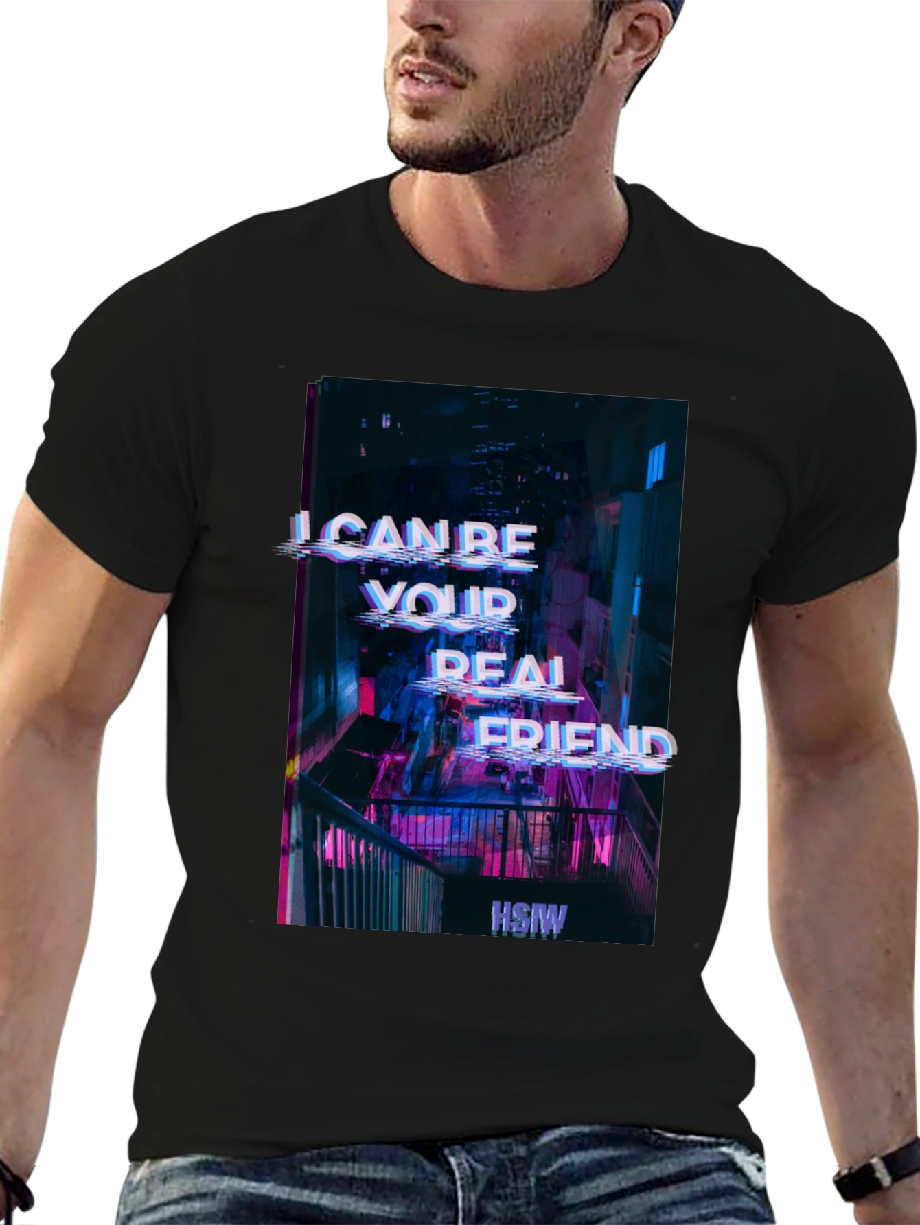 Cyberpunk Real Friend Graphic Tee - Black