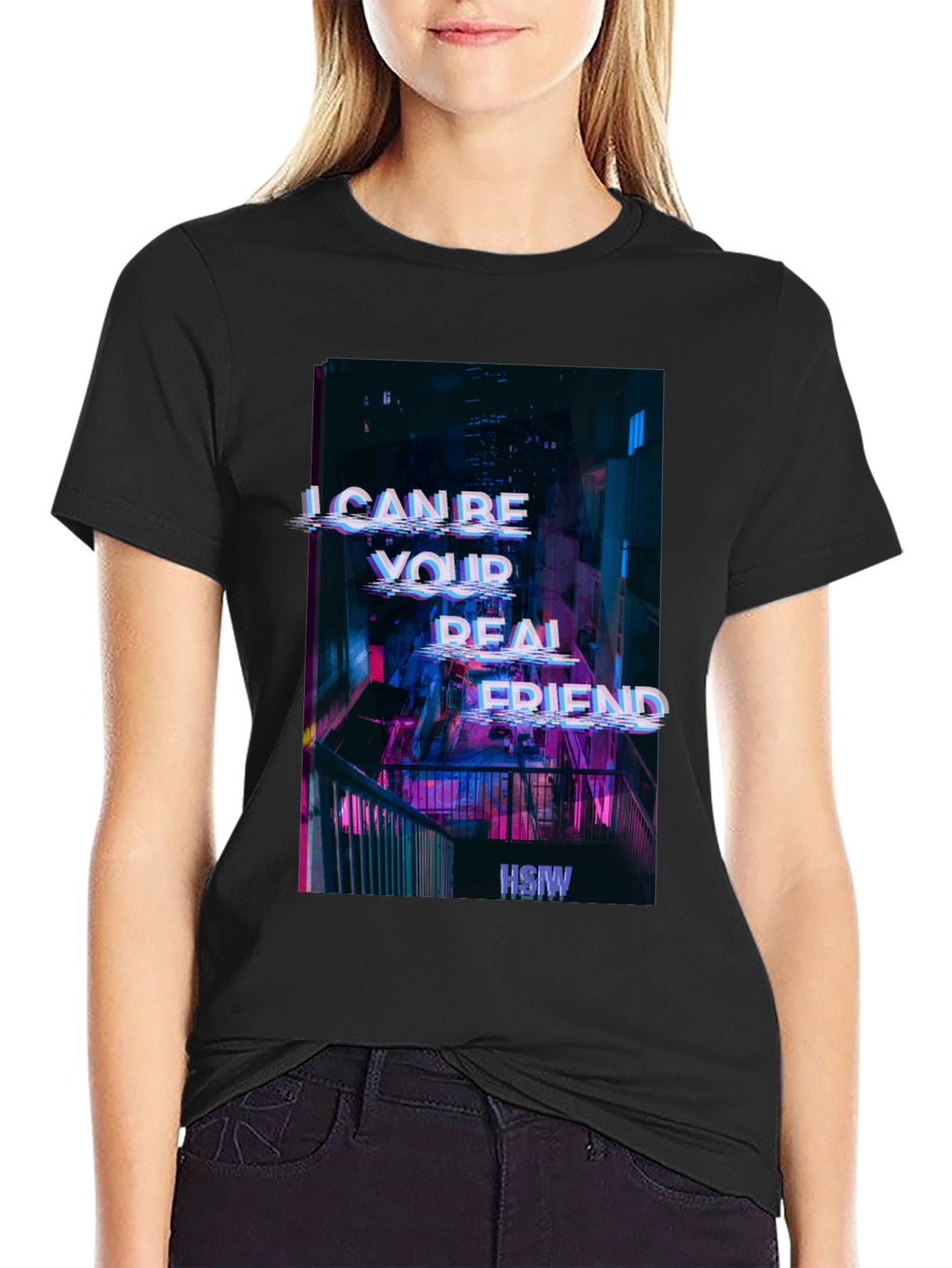 Cyberpunk Real Friend Graphic Tee - Black