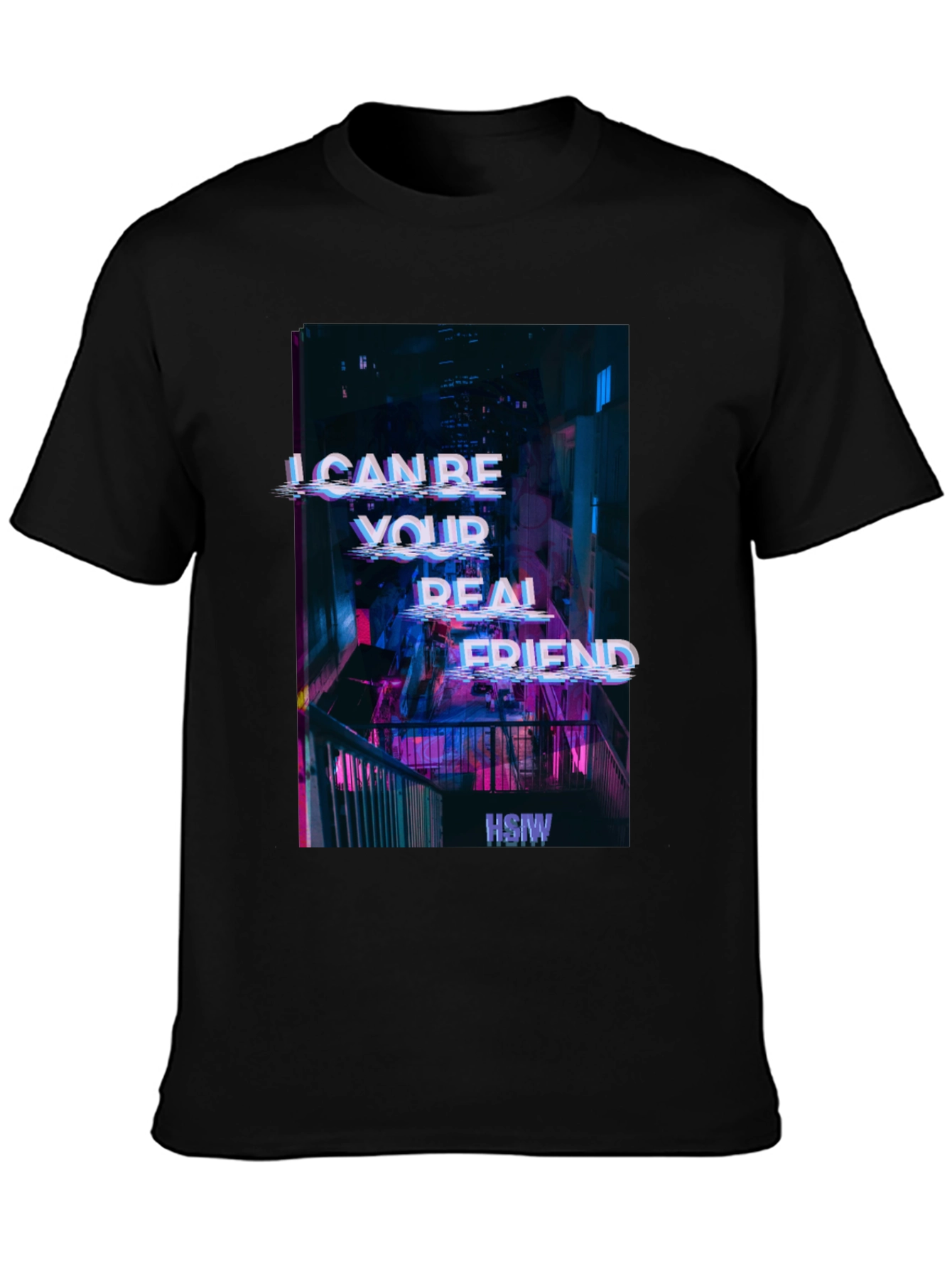 Cyberpunk Real Friend Graphic Tee - Black