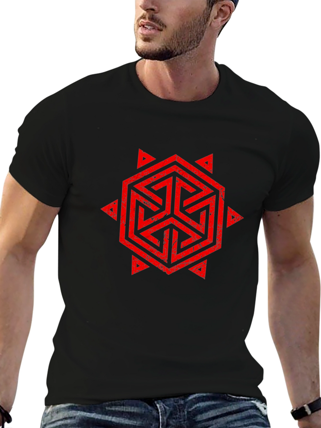 Geometric Symbol Print Black T-Shirt