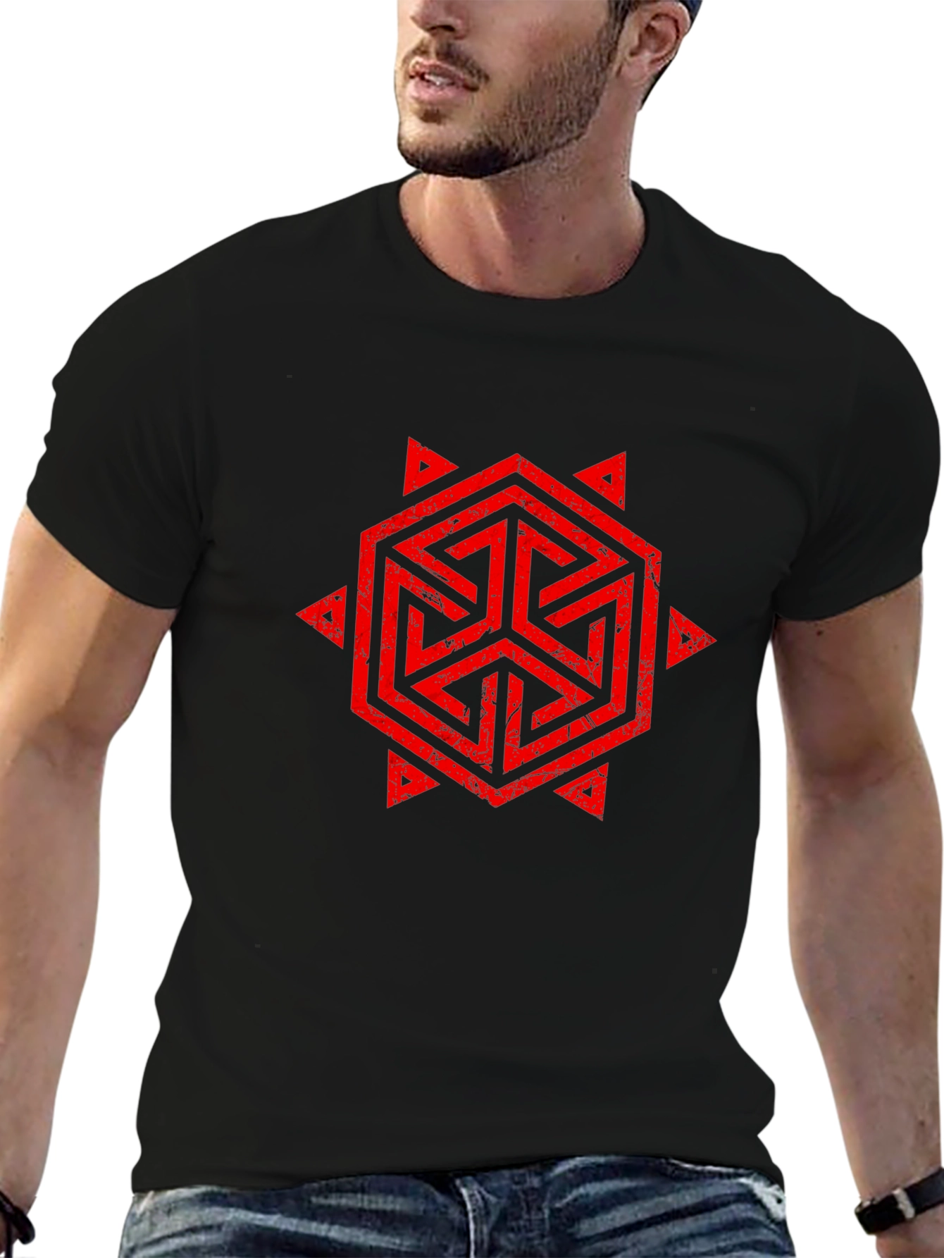 Geometric Symbol Print Black T-Shirt