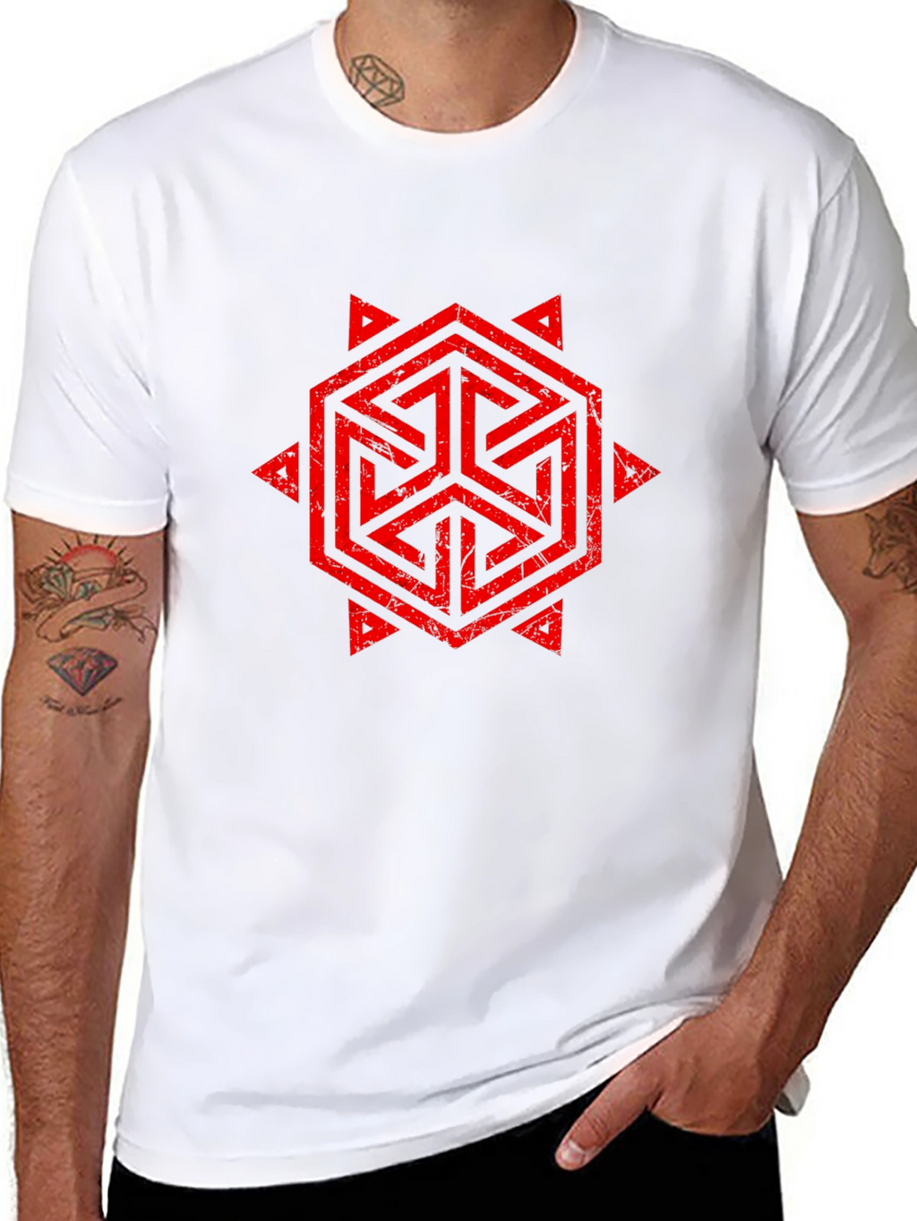 Geometric Symbol Print Black T-Shirt