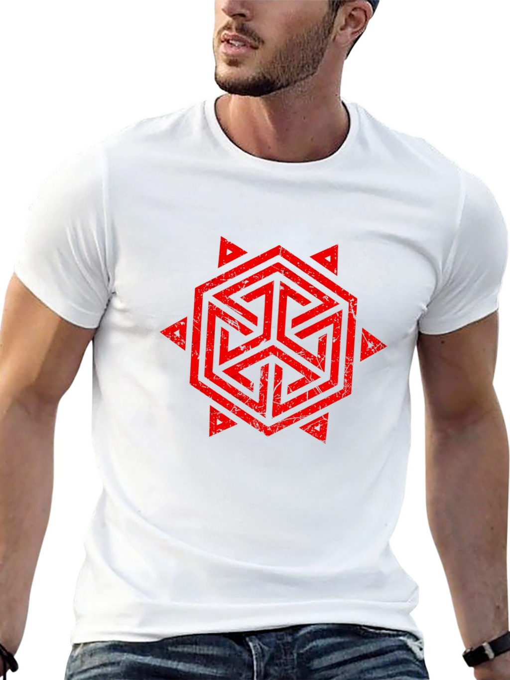 Geometric Symbol Print Black T-Shirt