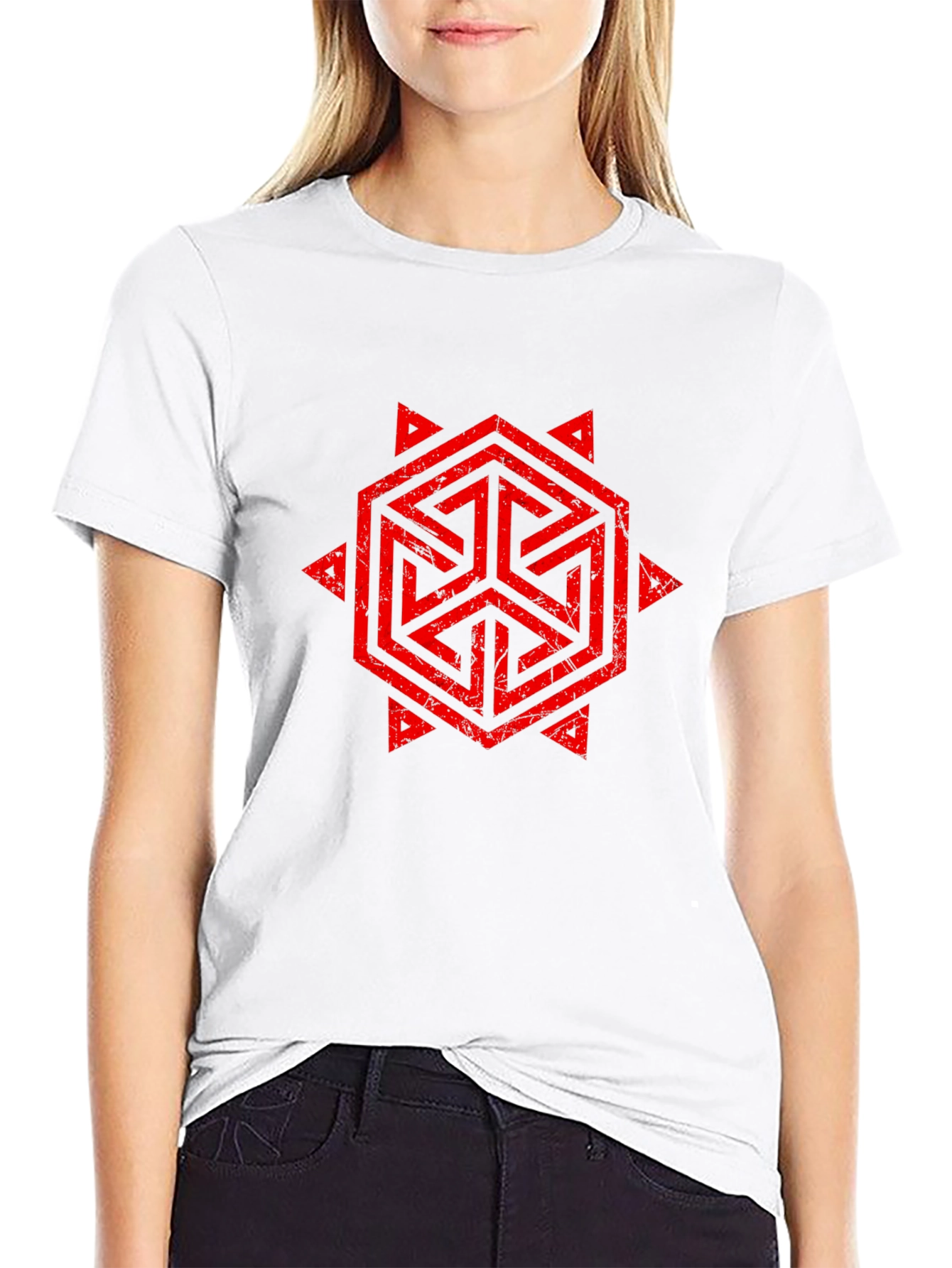 Geometric Symbol Print Black T-Shirt