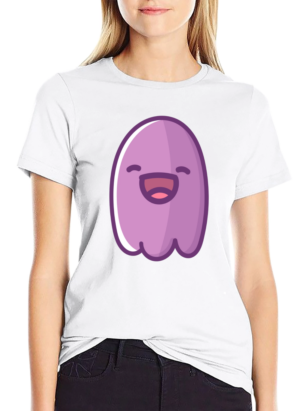 Cute Cartoon Ghost Graphic Black T-Shirt