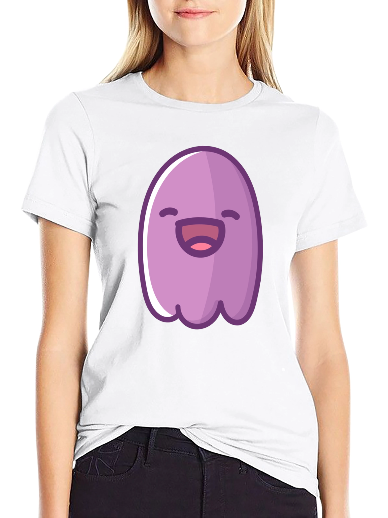 Cute Cartoon Ghost Graphic Black T-Shirt