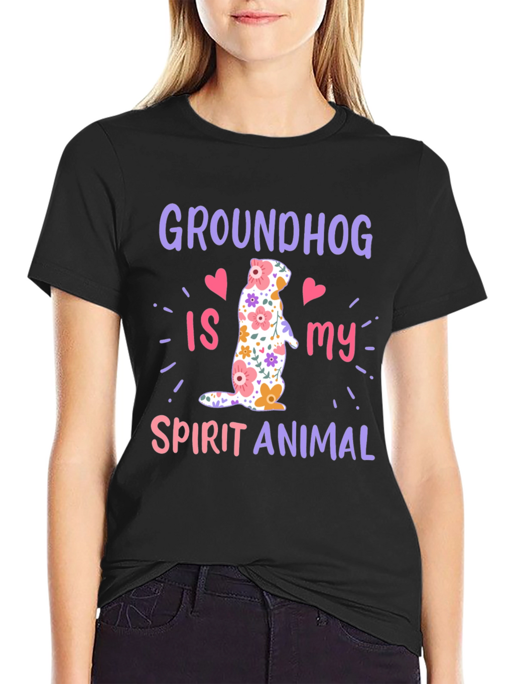 Groundhog Spirit Animal T-Shirt Funny Floral Design