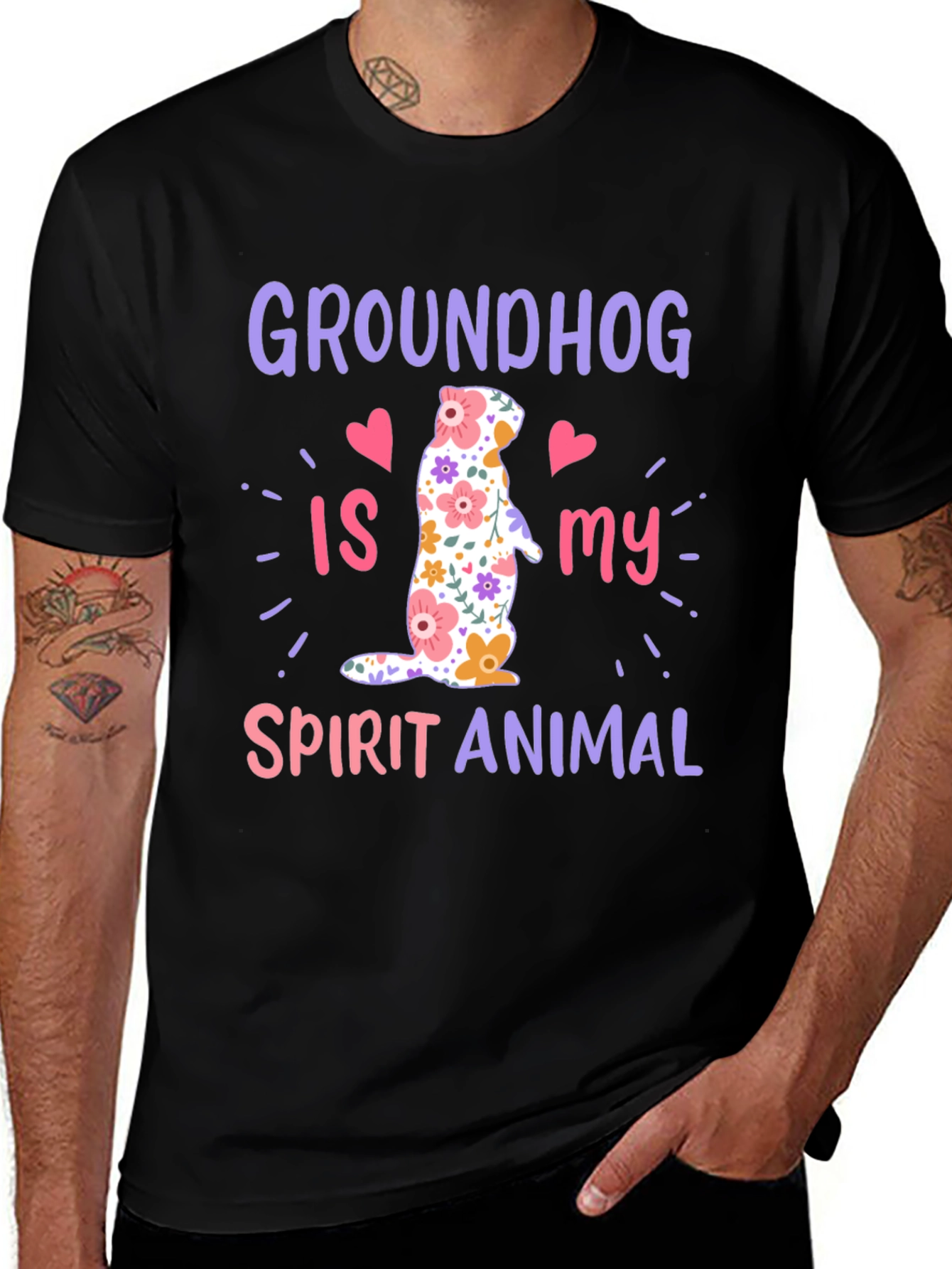 Groundhog Spirit Animal T-Shirt Funny Floral Design