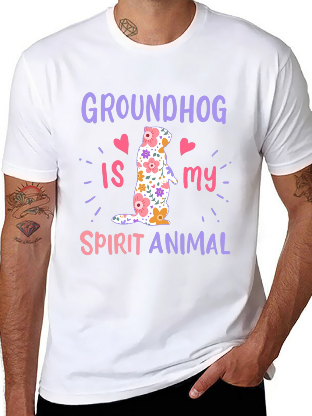 Groundhog Spirit Animal T-Shirt Funny Floral Design