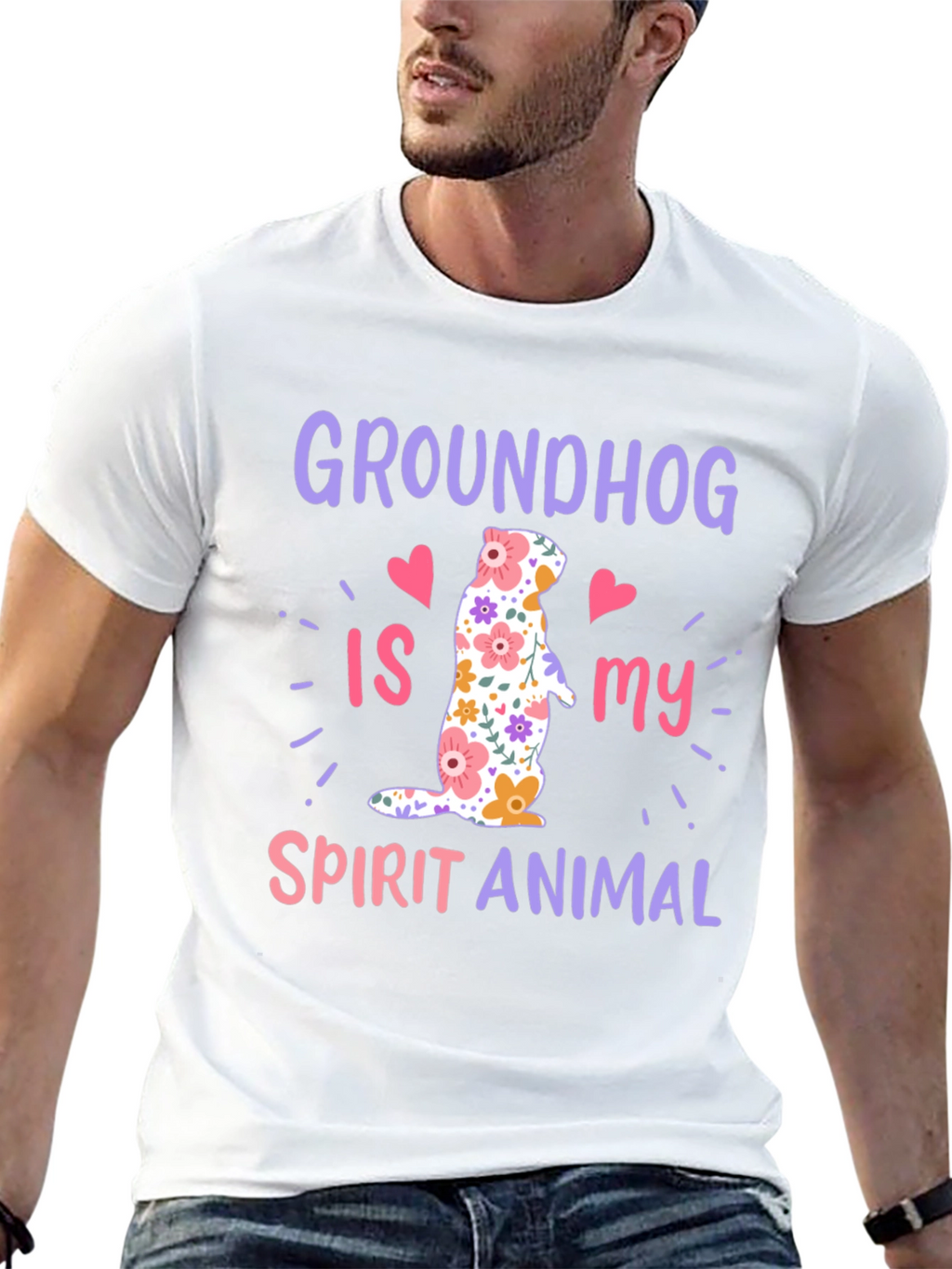 Groundhog Spirit Animal T-Shirt Funny Floral Design