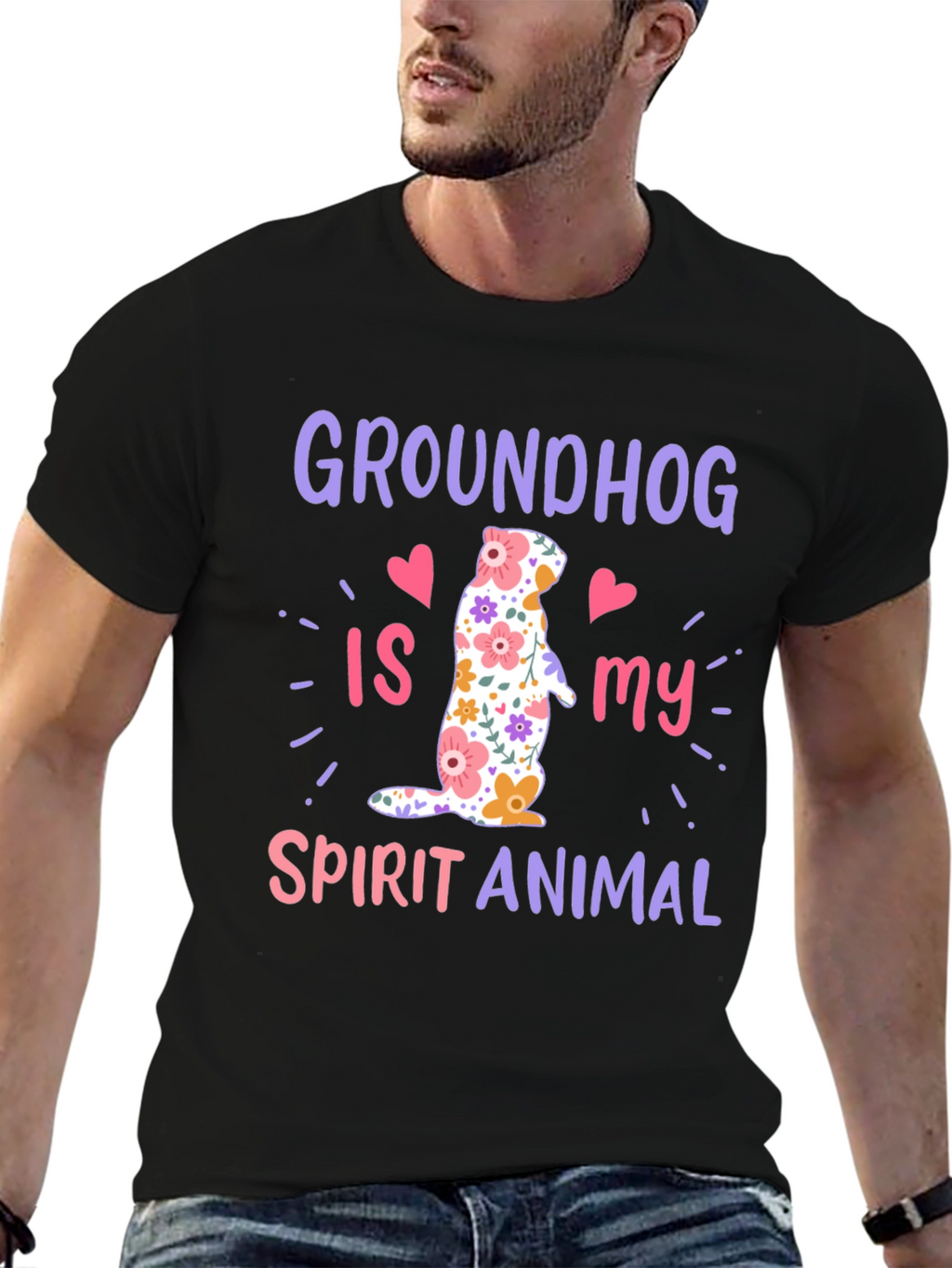 Groundhog Spirit Animal T-Shirt Funny Floral Design