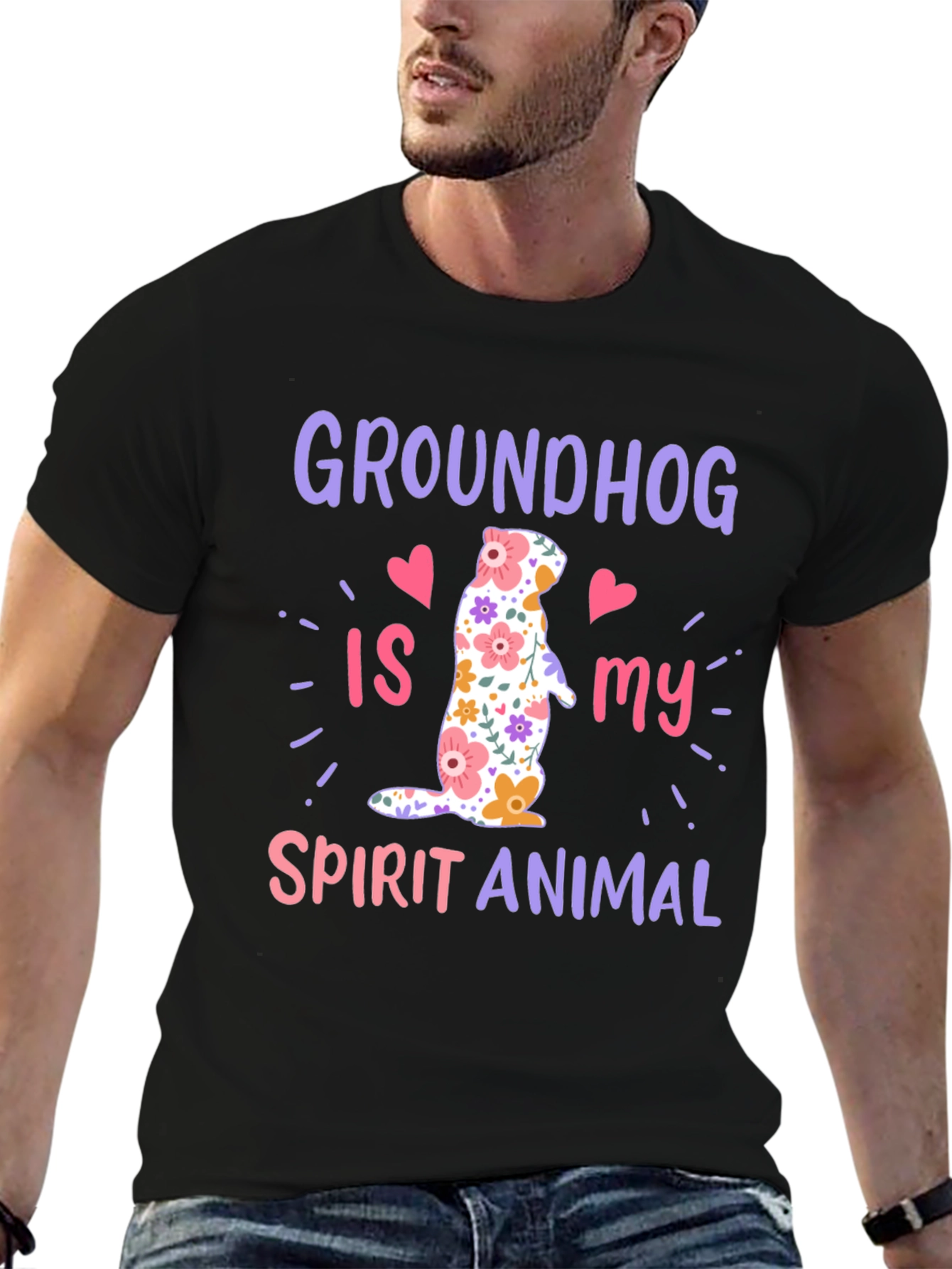 Groundhog Spirit Animal T-Shirt Funny Floral Design