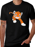 Cute Tiger Cub Graphic Black T-Shirt