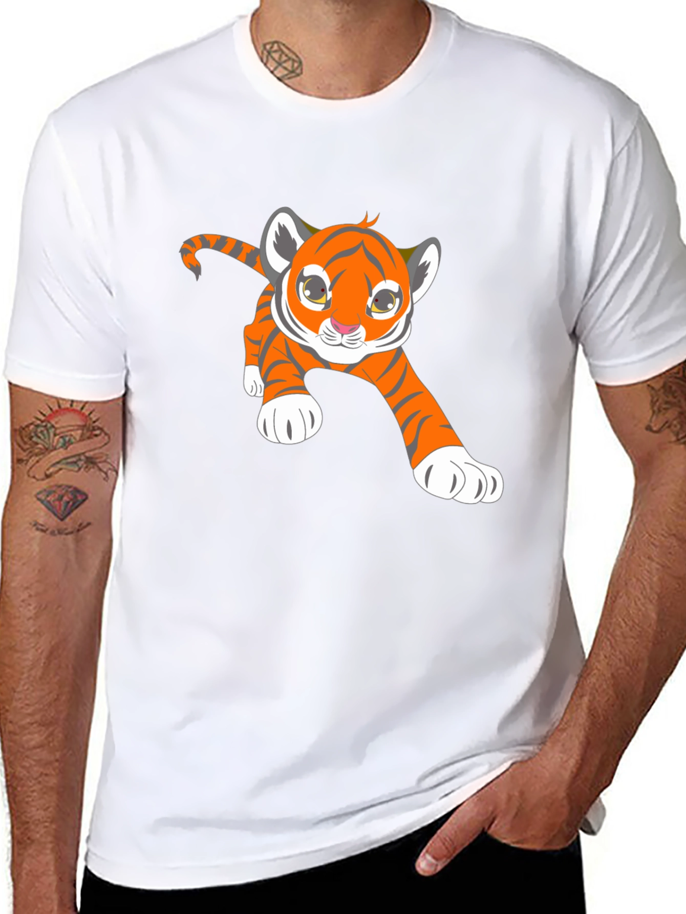 Cute Tiger Cub Graphic Black T-Shirt