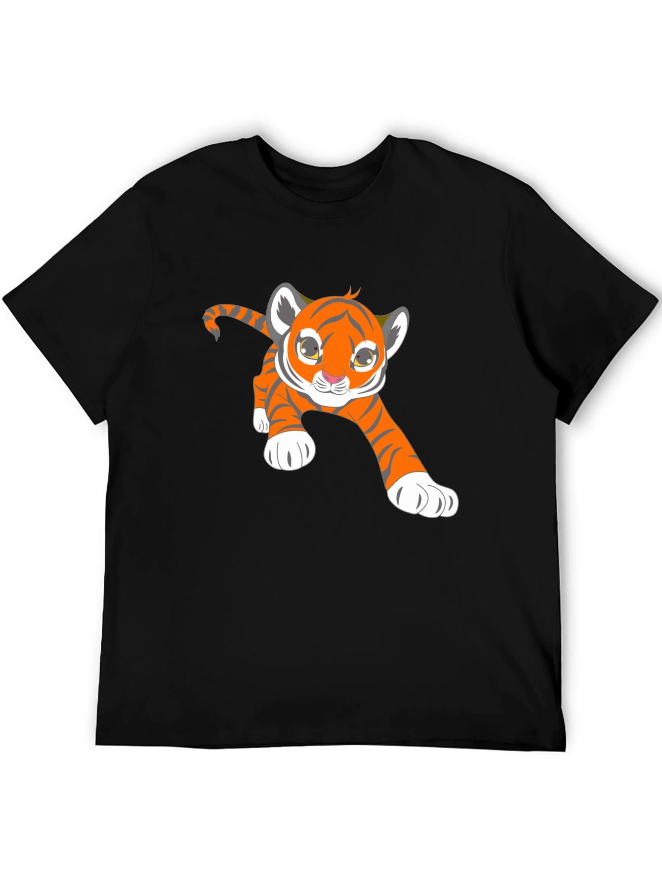 Cute Tiger Cub Graphic Black T-Shirt