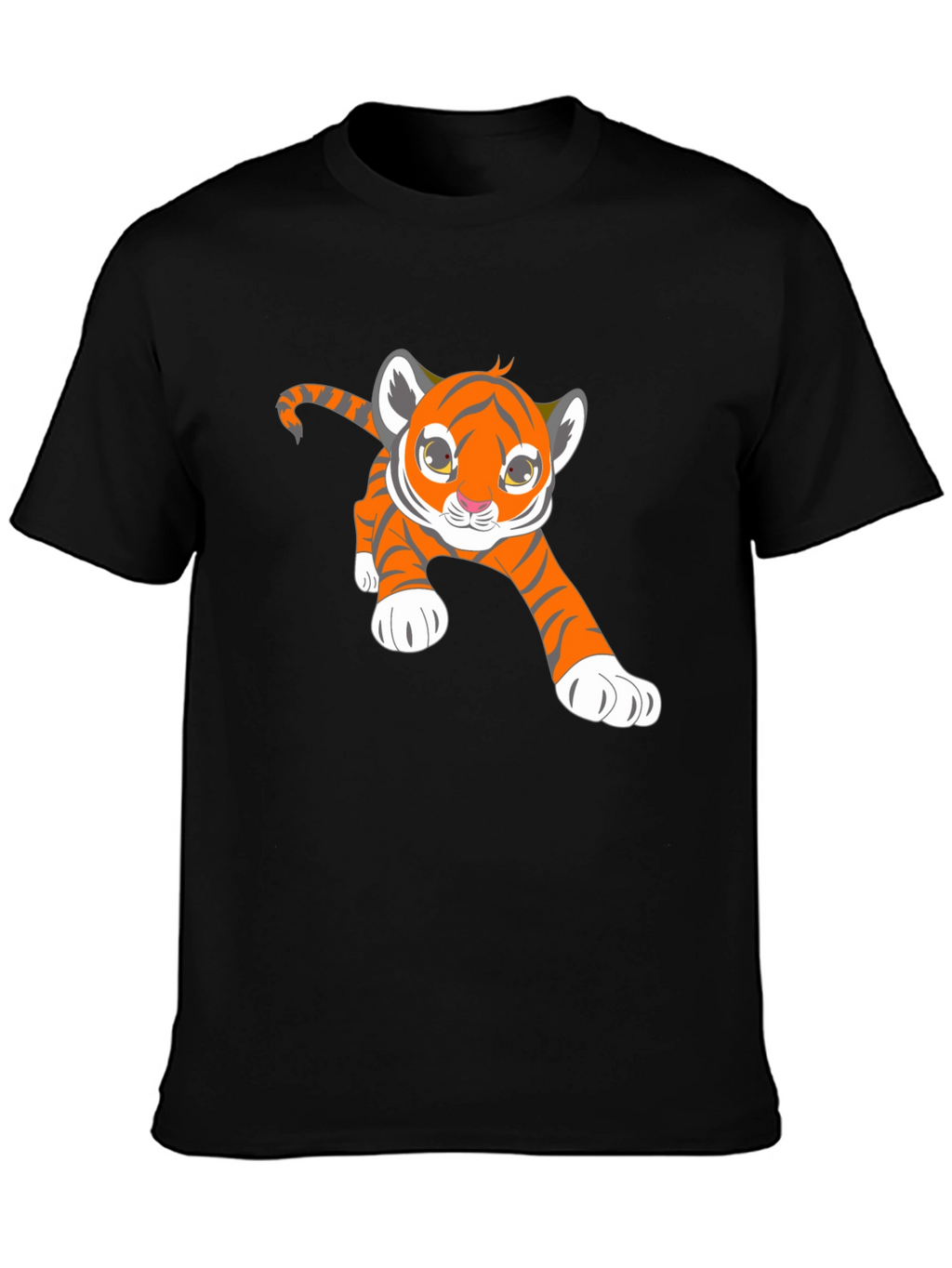 Cute Tiger Cub Graphic Black T-Shirt