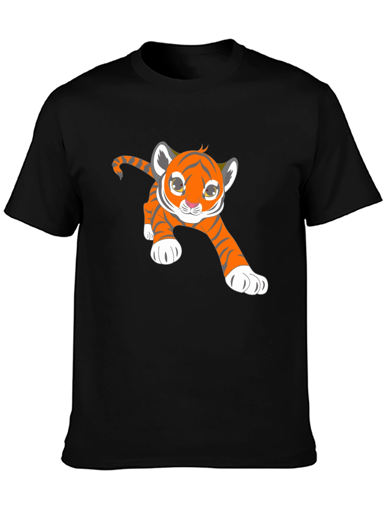 Cute Tiger Cub Graphic Black T-Shirt
