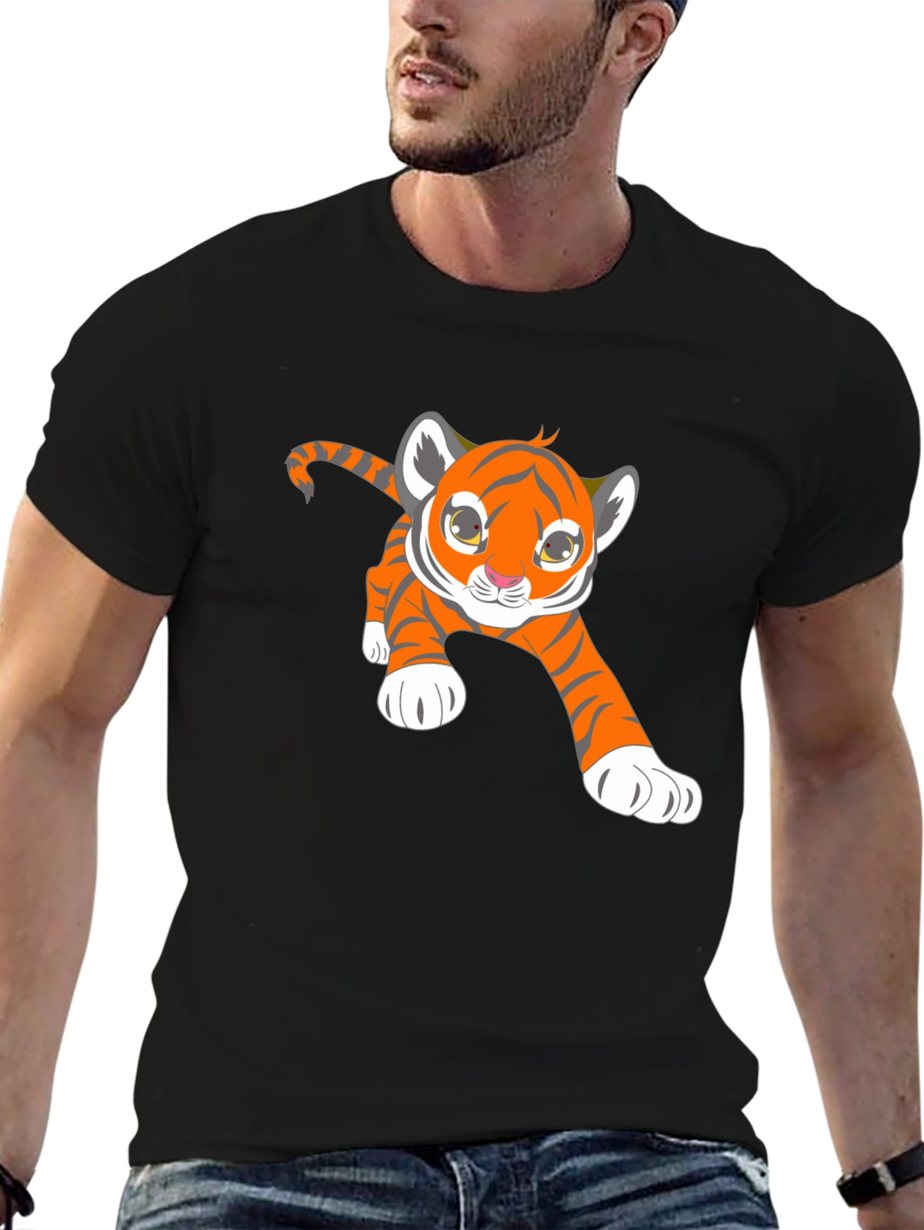 Cute Tiger Cub Graphic Black T-Shirt