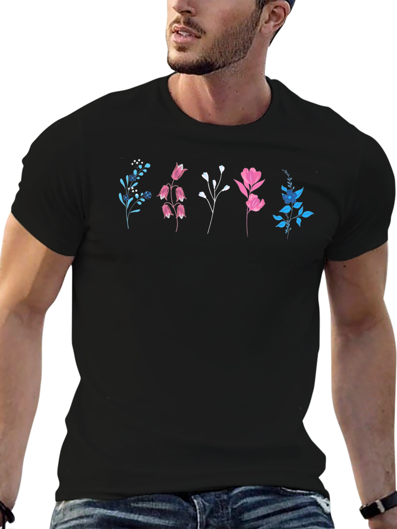 Floral Print Black T-Shirt - Casual Style