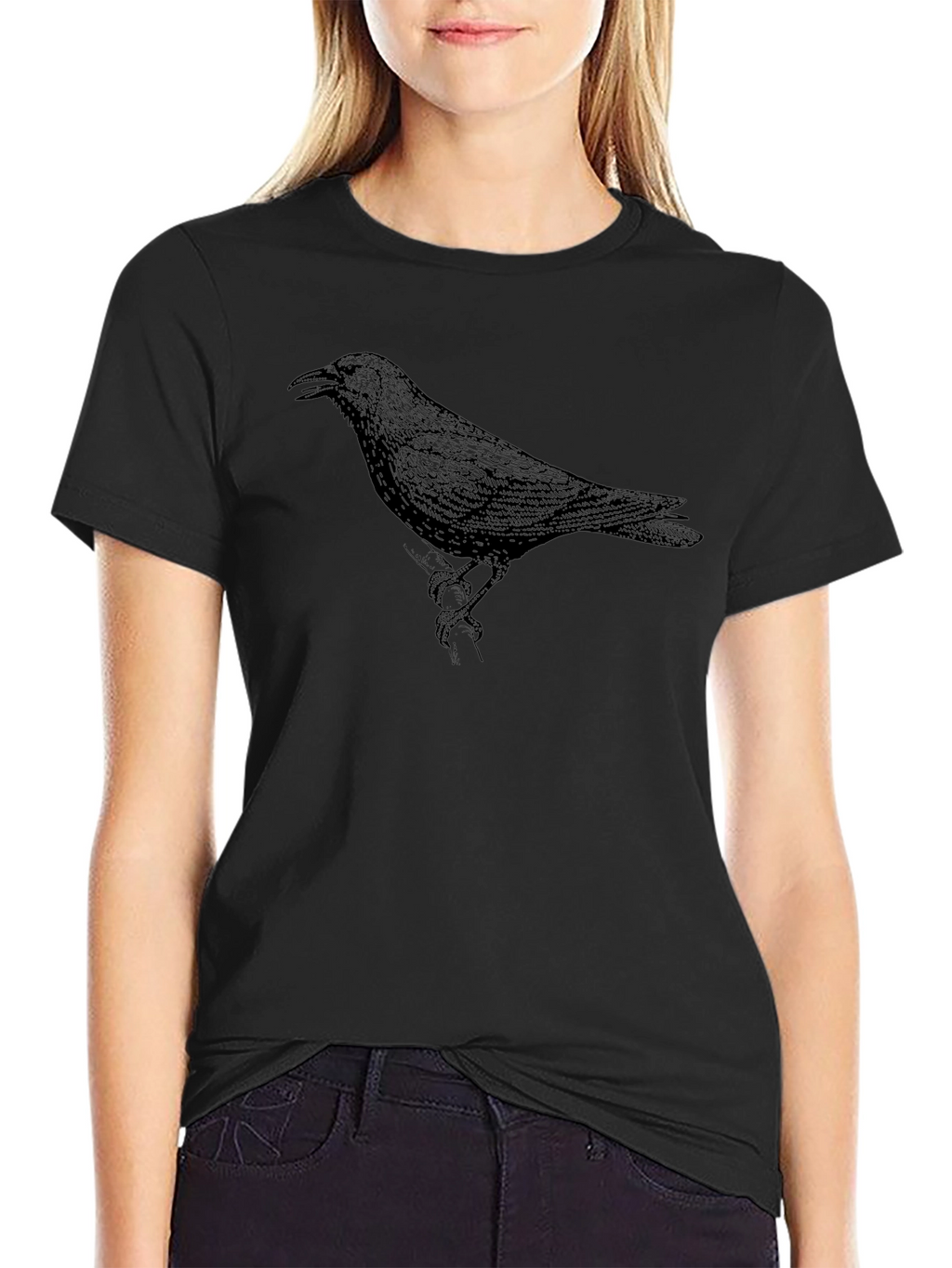 Raven Graphic Print Crew Neck T-Shirt