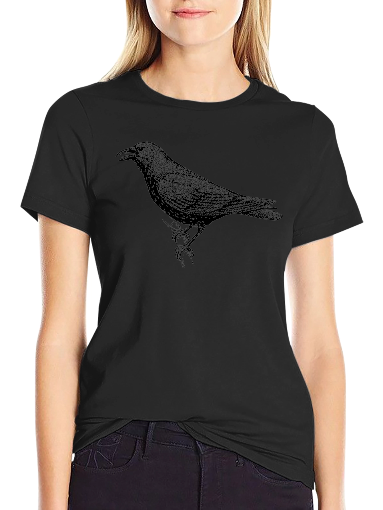 Raven Graphic Print Crew Neck T-Shirt