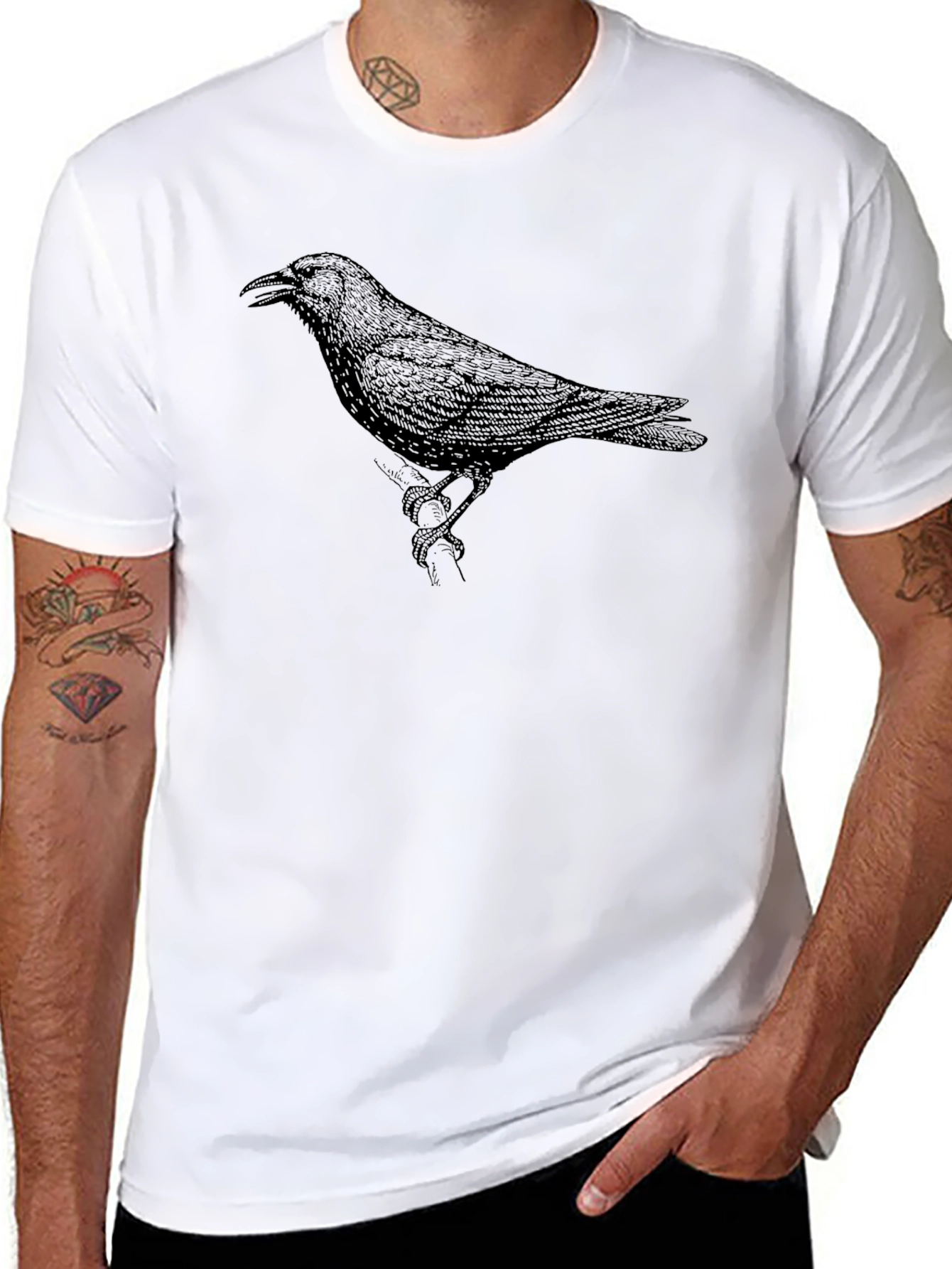 Raven Graphic Print Crew Neck T-Shirt