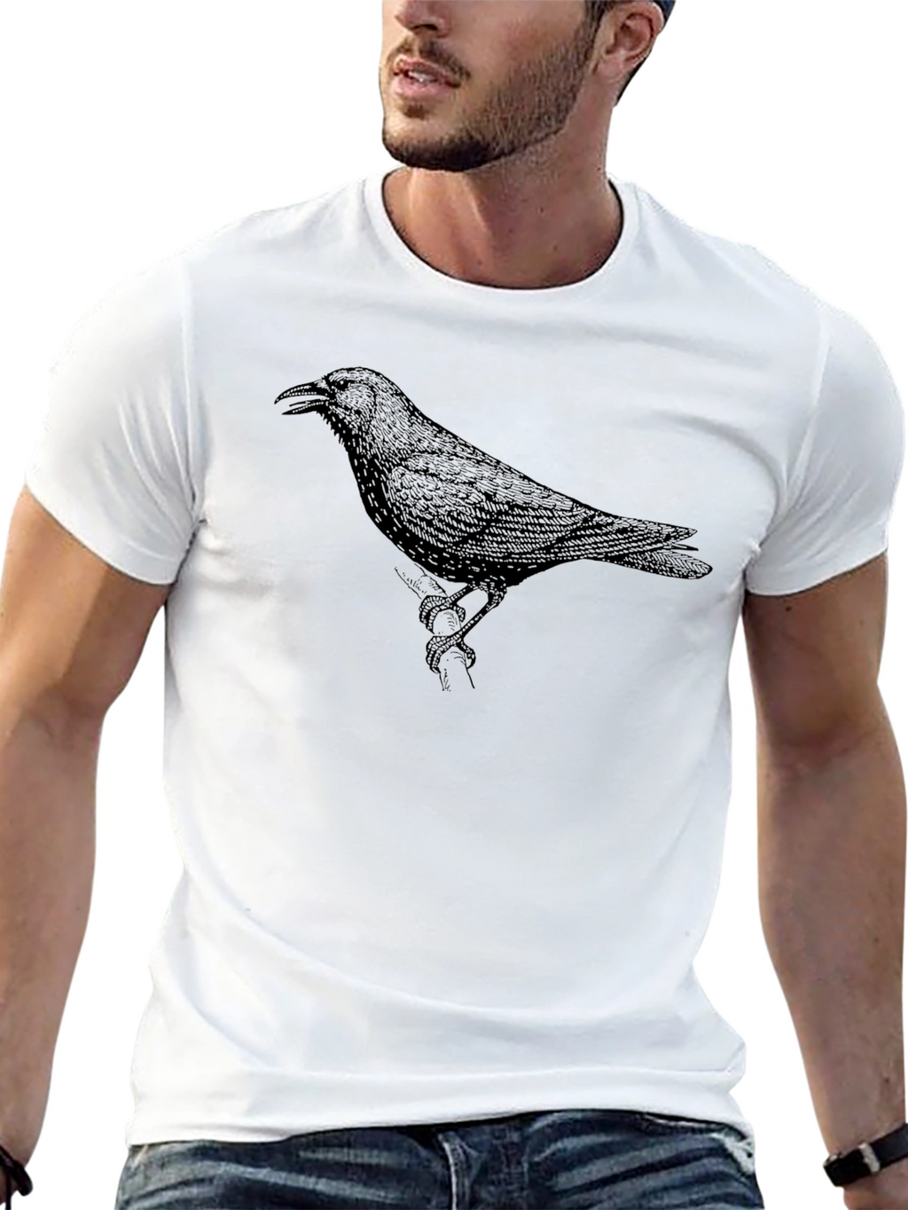 Raven Graphic Print Crew Neck T-Shirt
