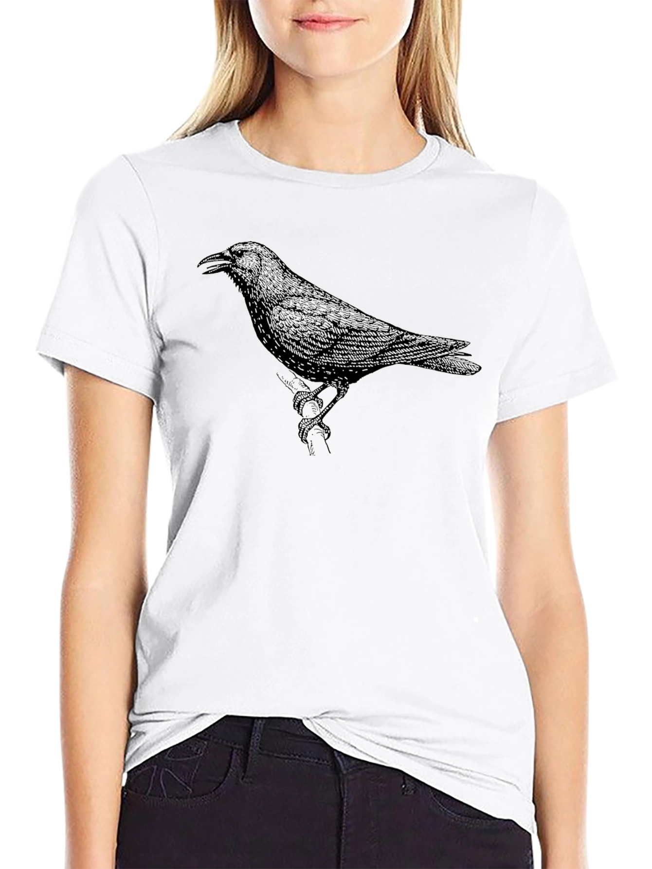 Raven Graphic Print Crew Neck T-Shirt