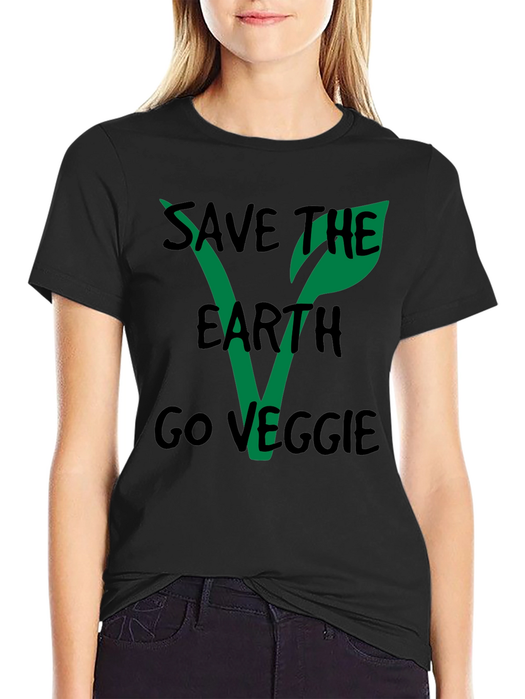 Save the Earth Go Veggie Black T-Shirt