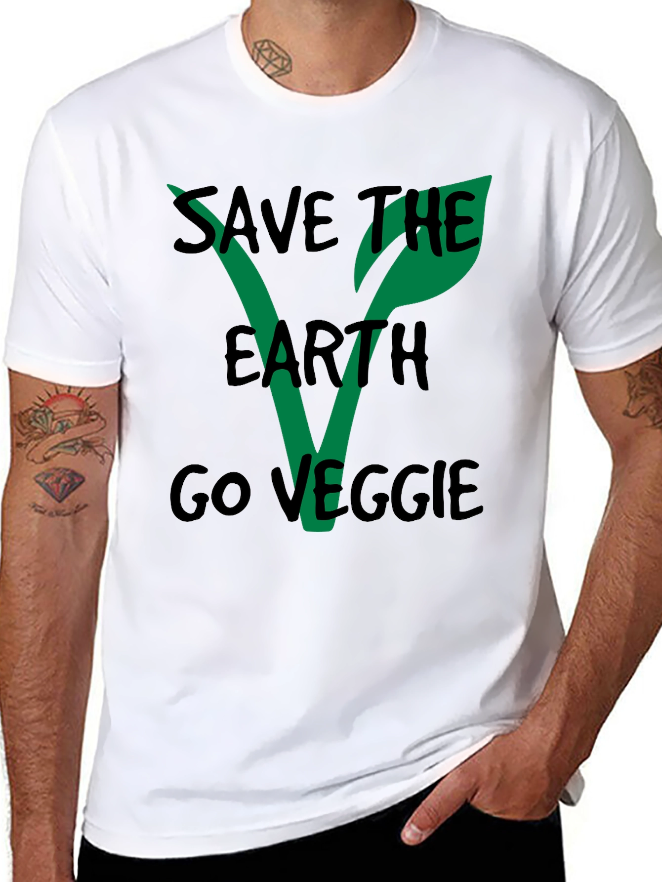 Save the Earth Go Veggie Black T-Shirt
