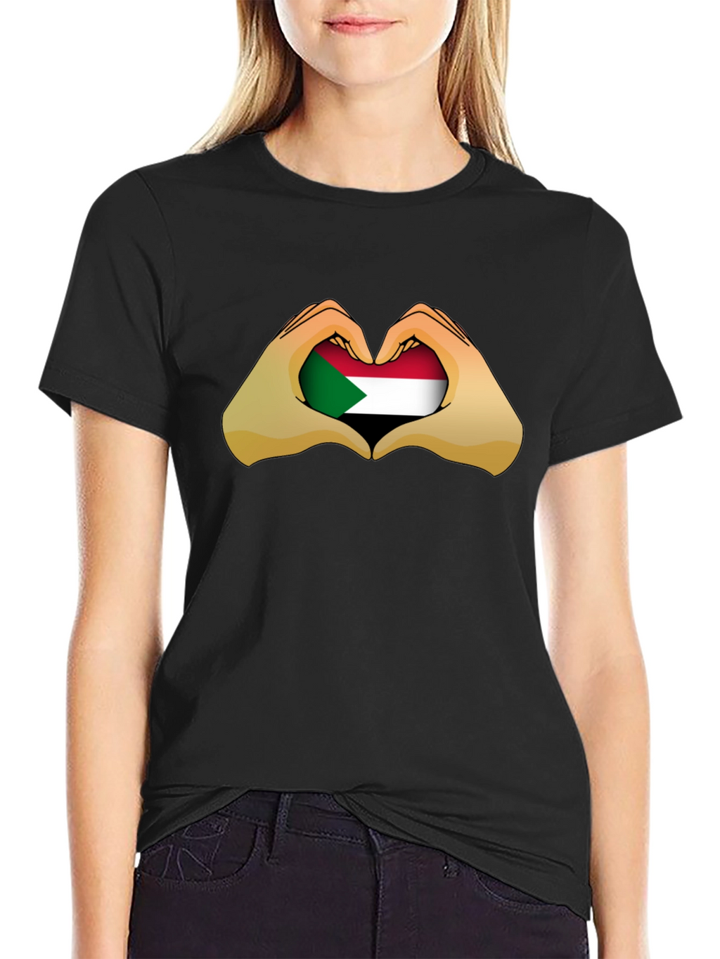 Sudan Heart Hands T-Shirt - Black Cotton Tee