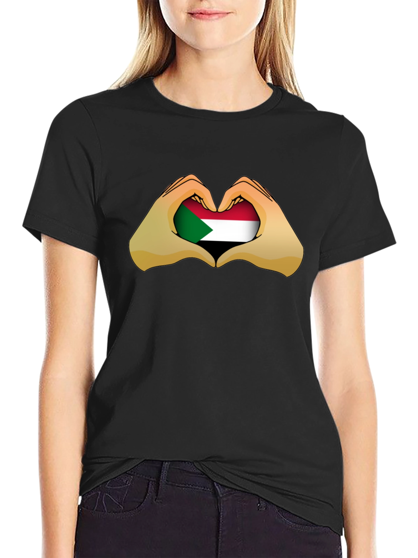 Sudan Heart Hands T-Shirt - Black Cotton Tee
