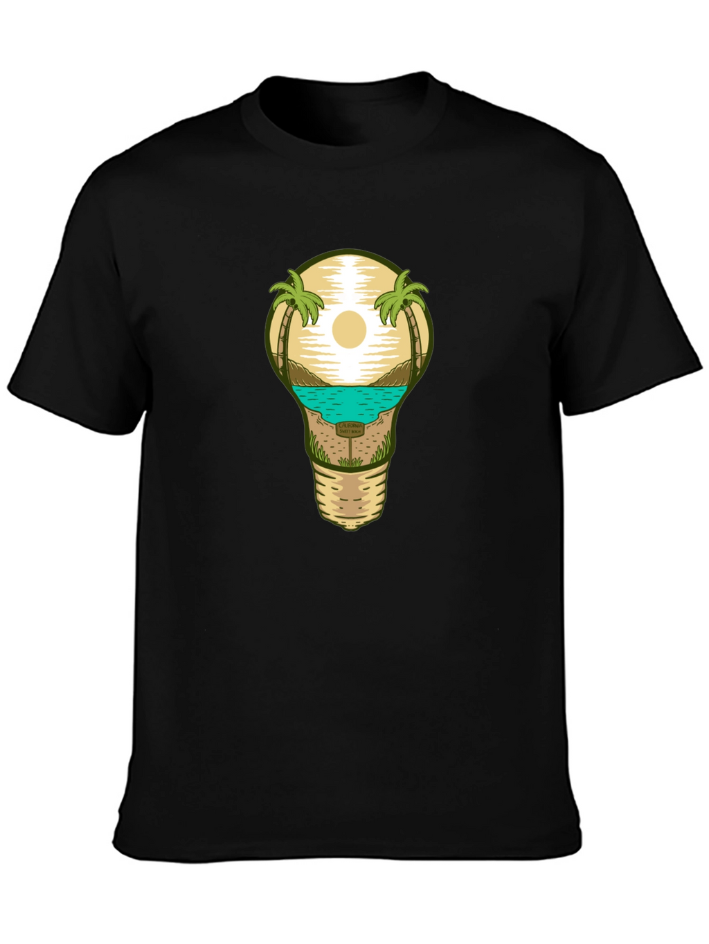 Beach Scene Lightbulb Graphic Tee - Black