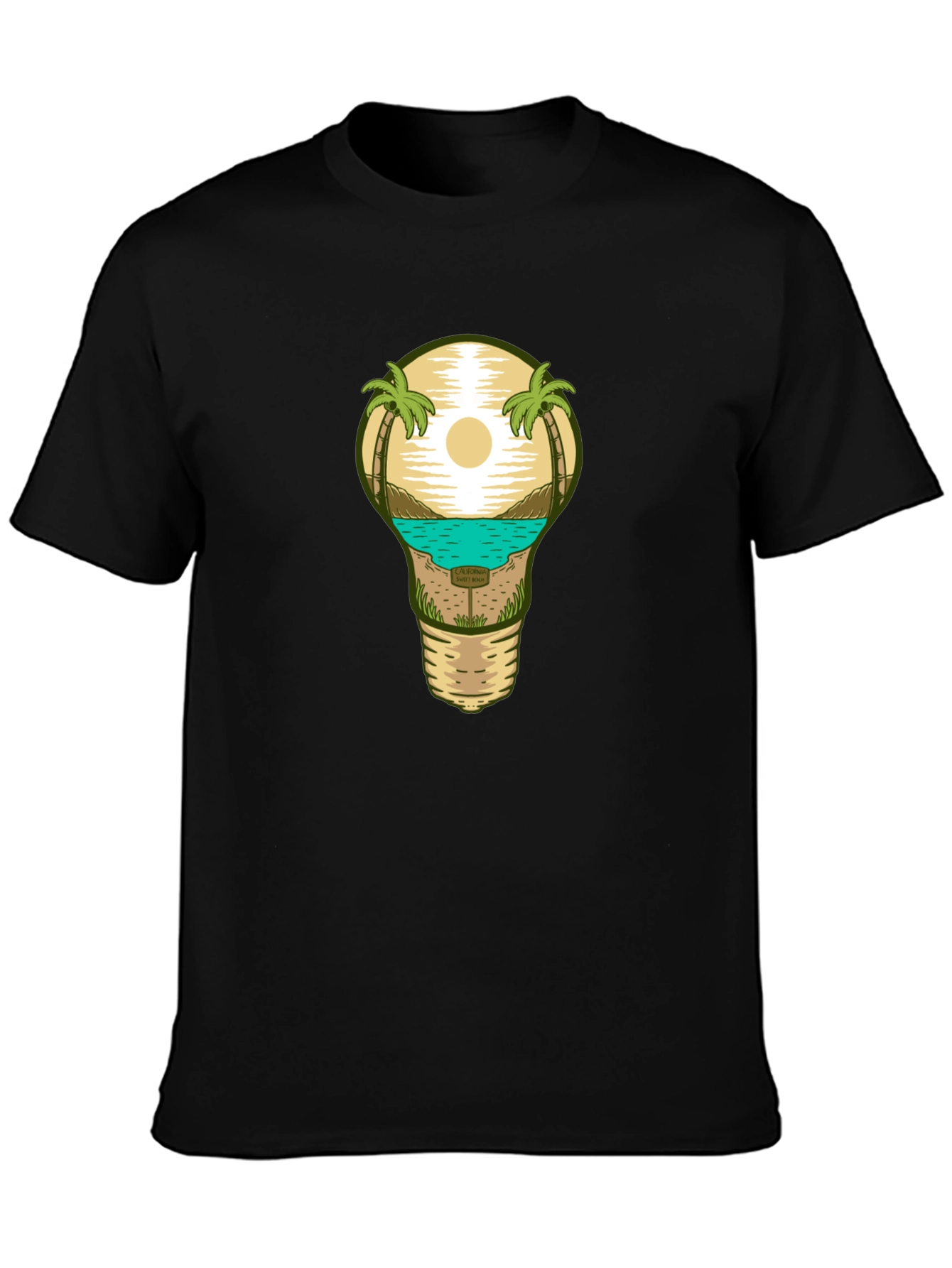Beach Scene Lightbulb Graphic Tee - Black