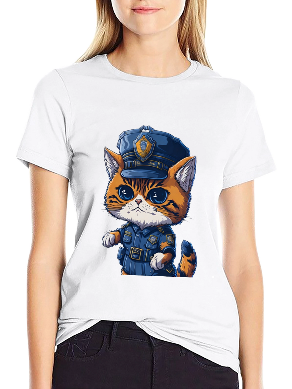 Cartoon Cat Police T-Shirt - Unisex Graphic Tee