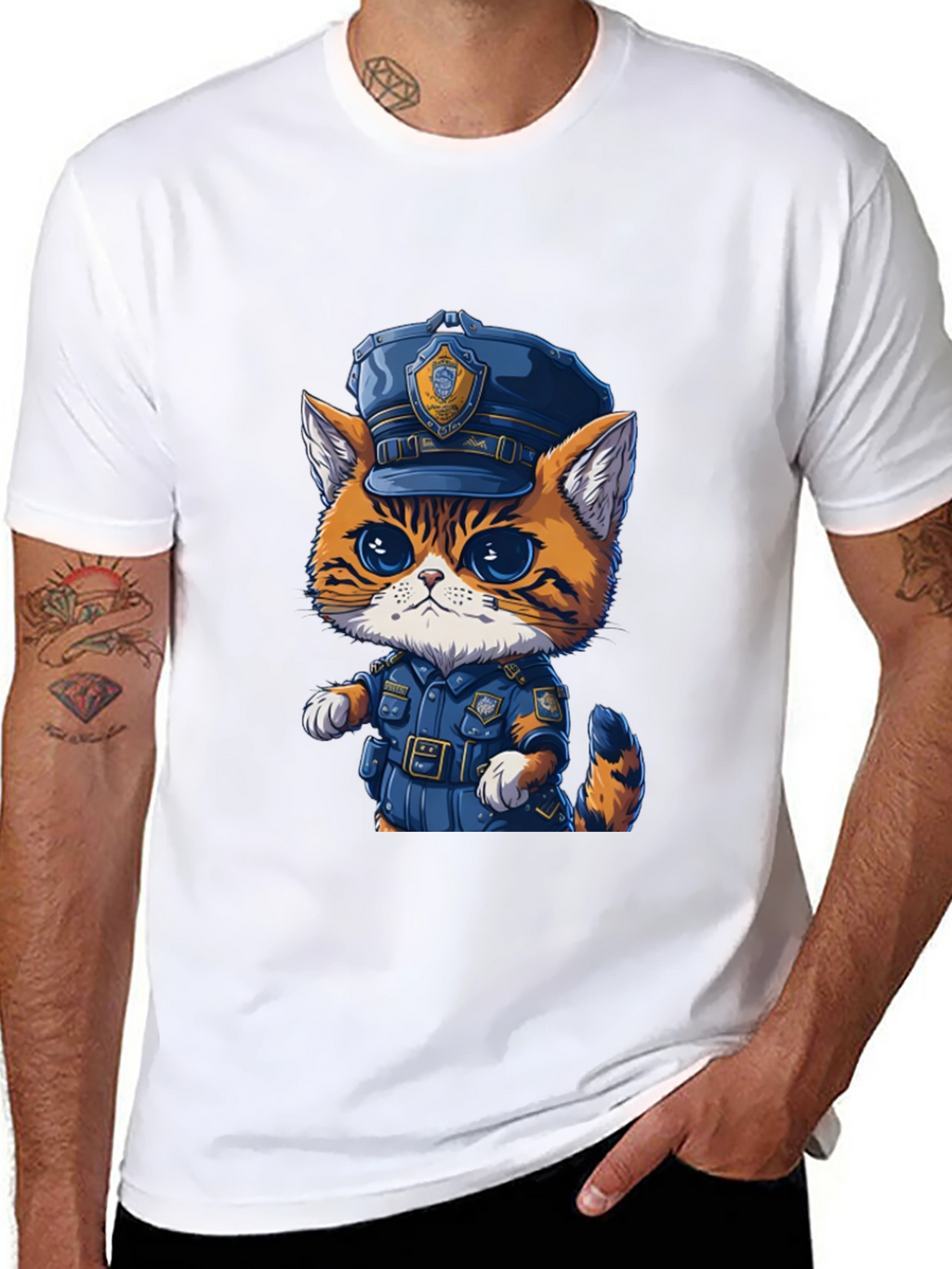 Cartoon Cat Police T-Shirt - Unisex Graphic Tee