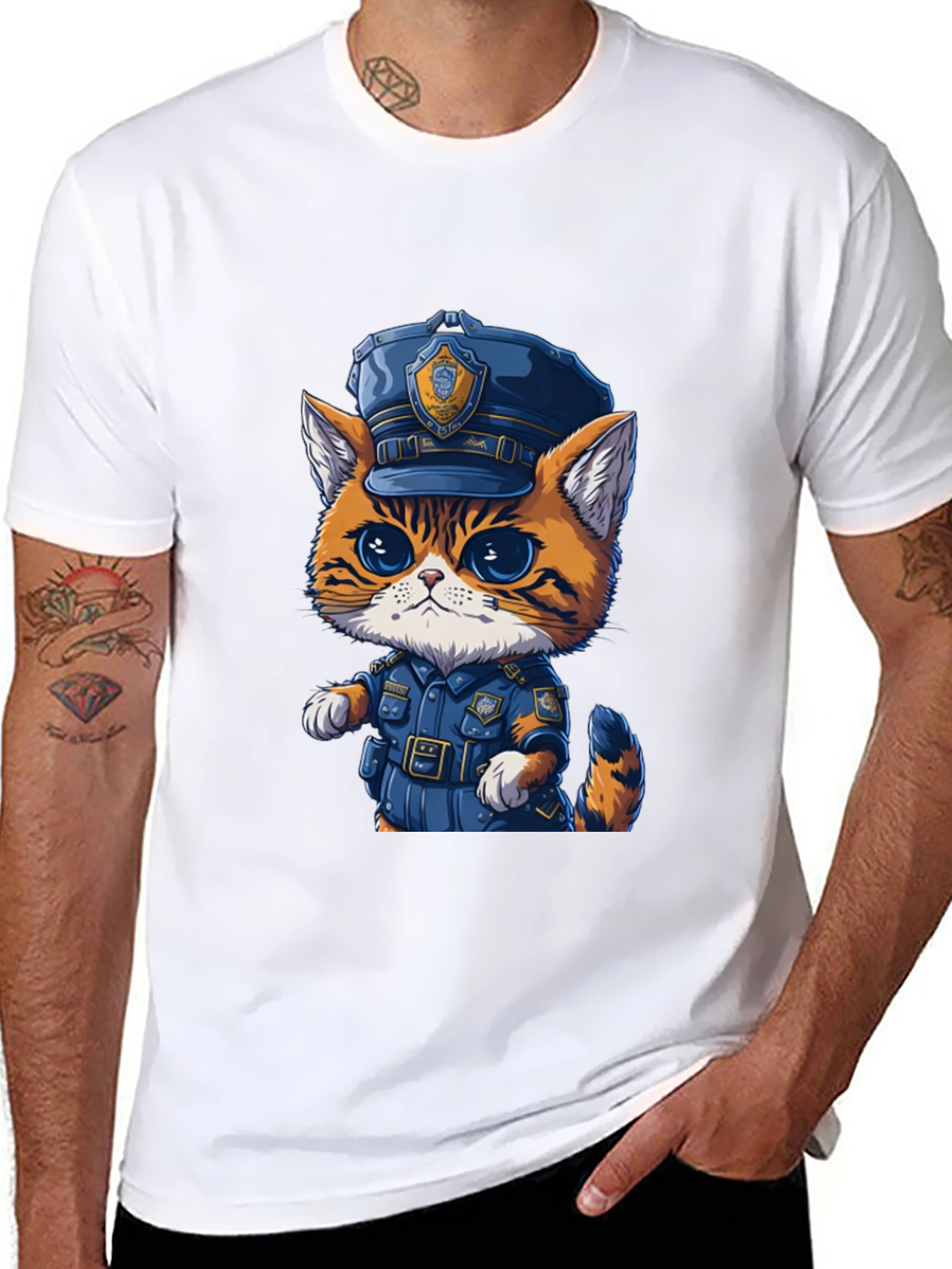 Cartoon Cat Police T-Shirt - Unisex Graphic Tee