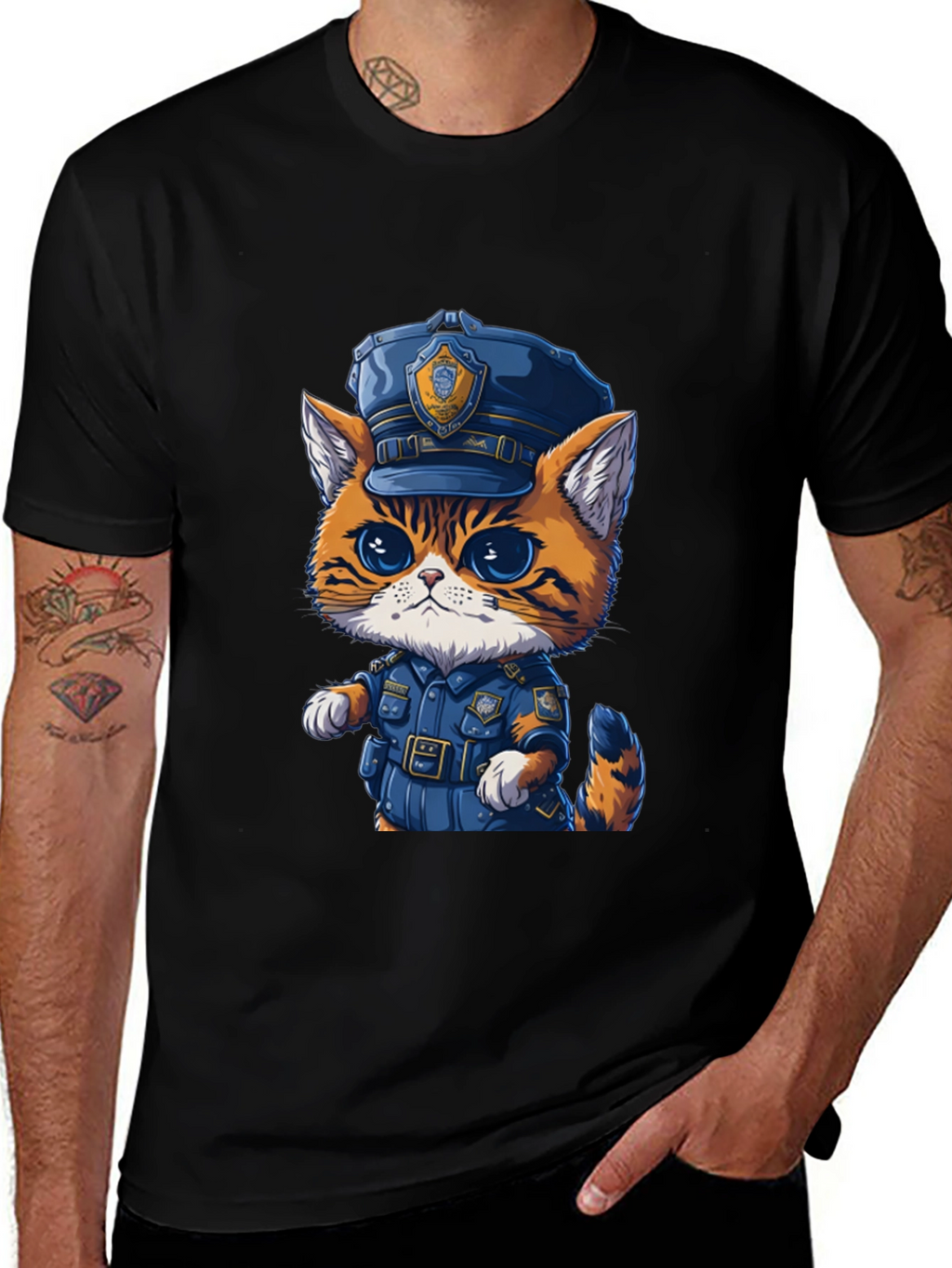 Cartoon Cat Police T-Shirt - Unisex Graphic Tee
