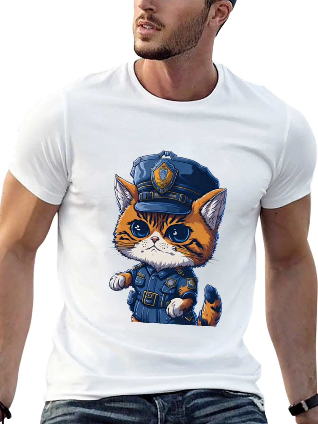Cartoon Cat Police T-Shirt - Unisex Graphic Tee