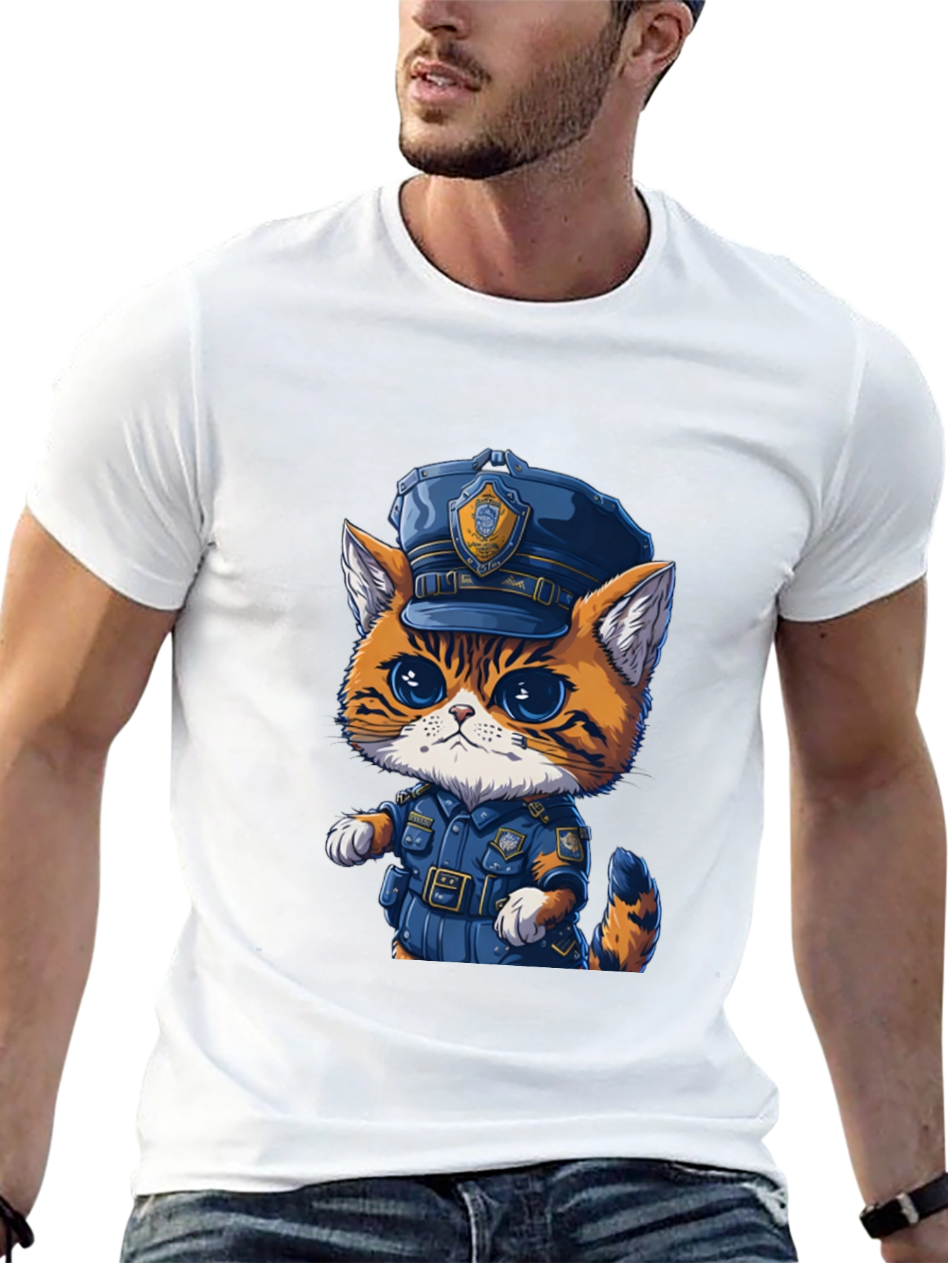 Cartoon Cat Police T-Shirt - Unisex Graphic Tee