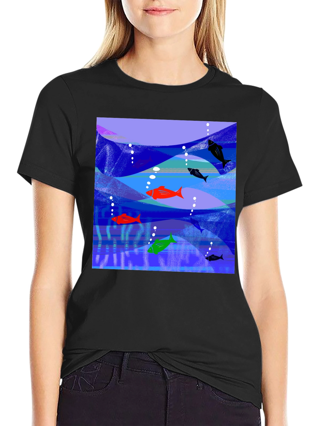 Aquatic Fish Graphic Tee - Mens Black T-Shirt