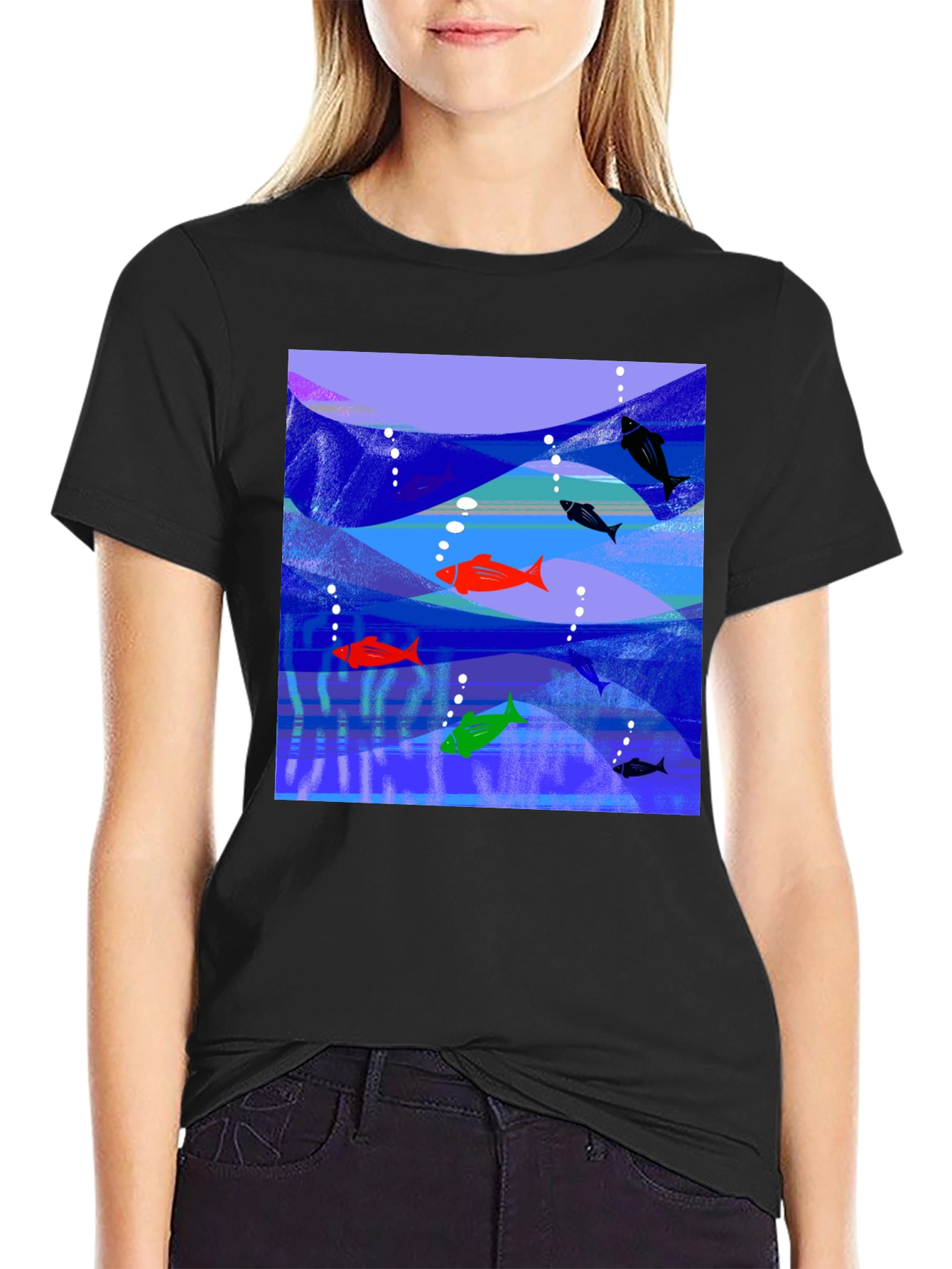 Aquatic Fish Graphic Tee - Mens Black T-Shirt