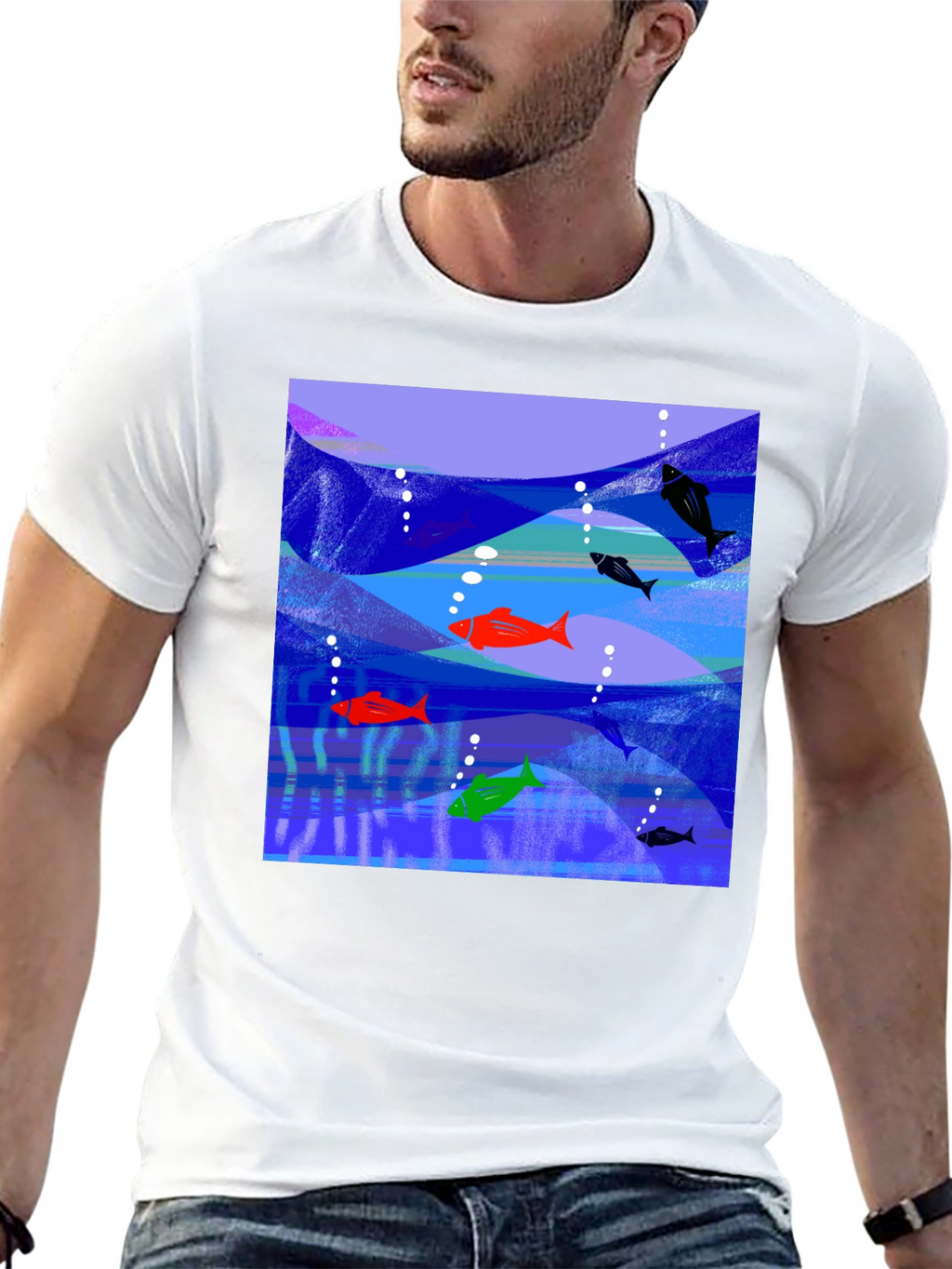 Aquatic Fish Graphic Tee - Mens Black T-Shirt