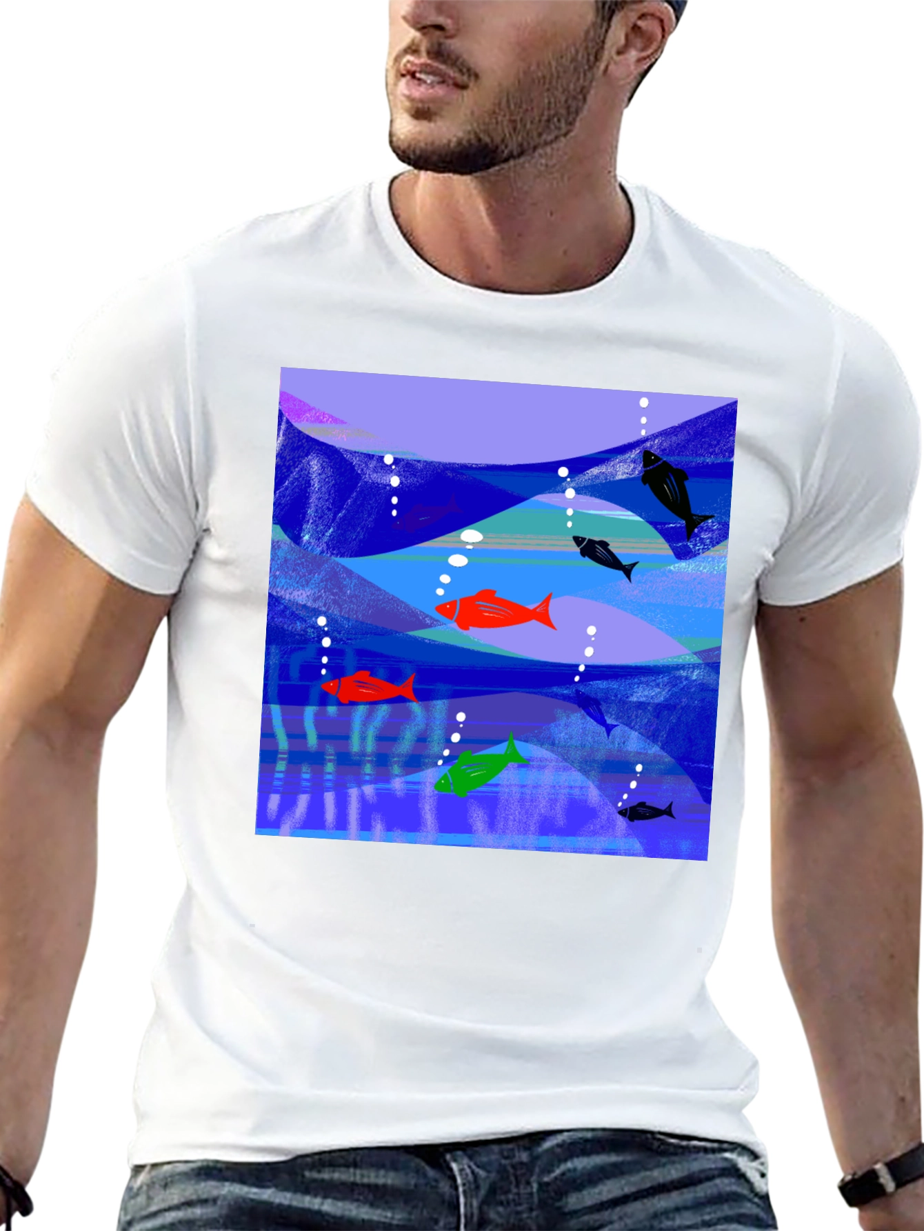 Aquatic Fish Graphic Tee - Mens Black T-Shirt